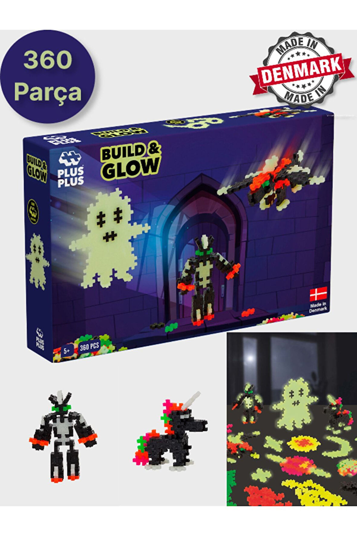 Plus - Plus Minecraft Temalı Kutuda Build and Glow - Glow in the Dark Lego Yapı Oyuncağı (360Parça)