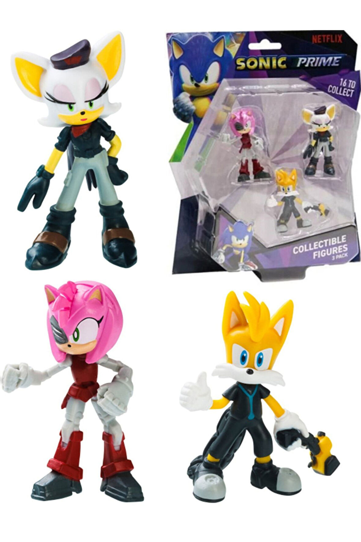 Sonic Prime 3 lü Figür Blister Set - Tails Nine + Rusty Rose + Rebel Rouge 6.5 cm - SON2020