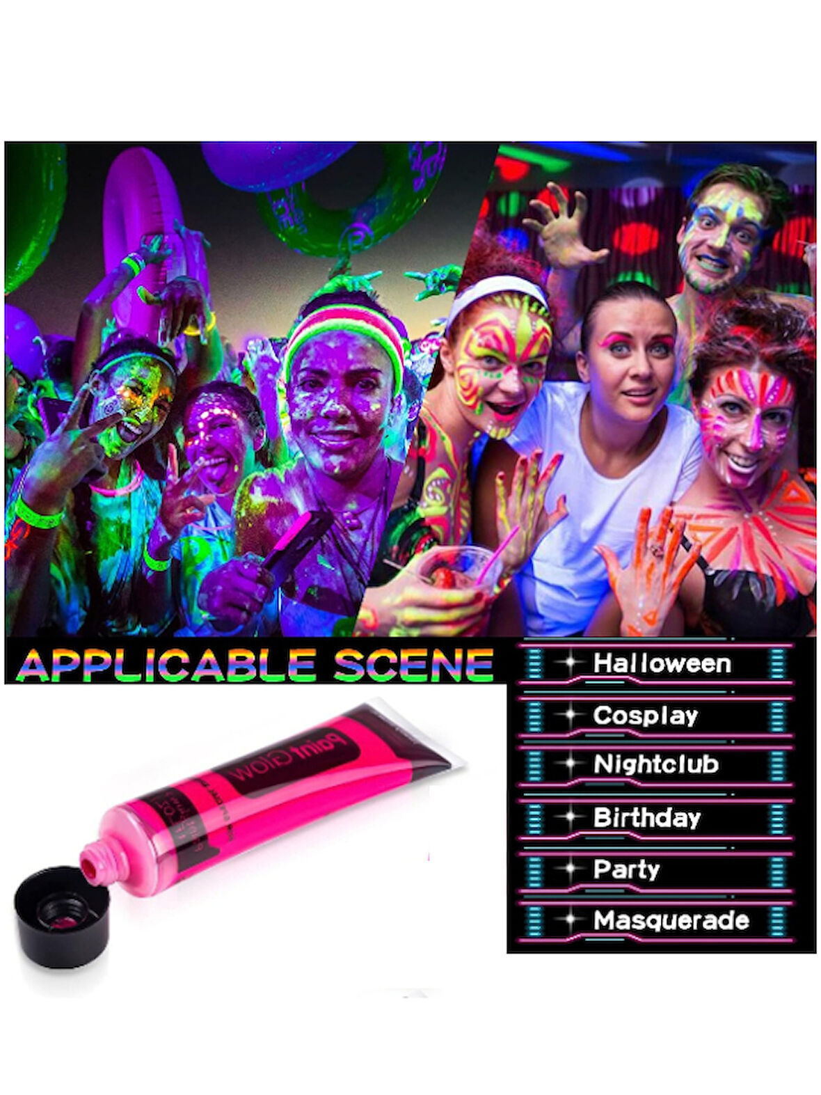Karanlıkta Parlayan Neonlu Glow Parti Yüz Boyası - Pembe - 1 Adet