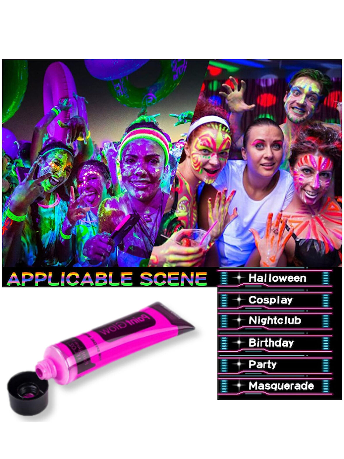 Karanlıkta Parlayan Neonlu Glow Parti Yüz Boyası - Mor - 1 Adet