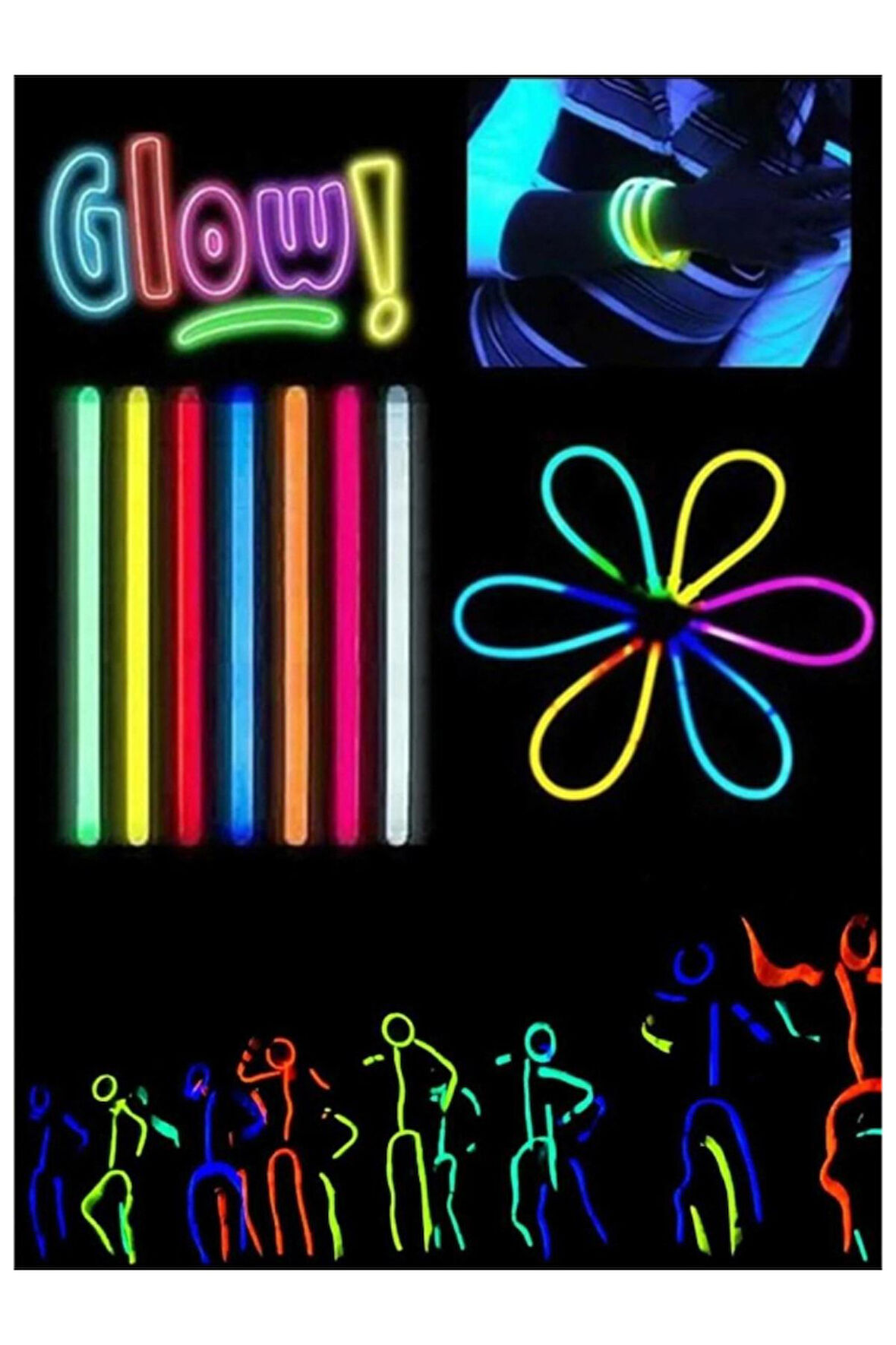 50 Adet Karanlıkta Parlayan Glow Çubuk Fosforlu Çubuk Bileklik - 8 Saat Boyunca Parlaklık