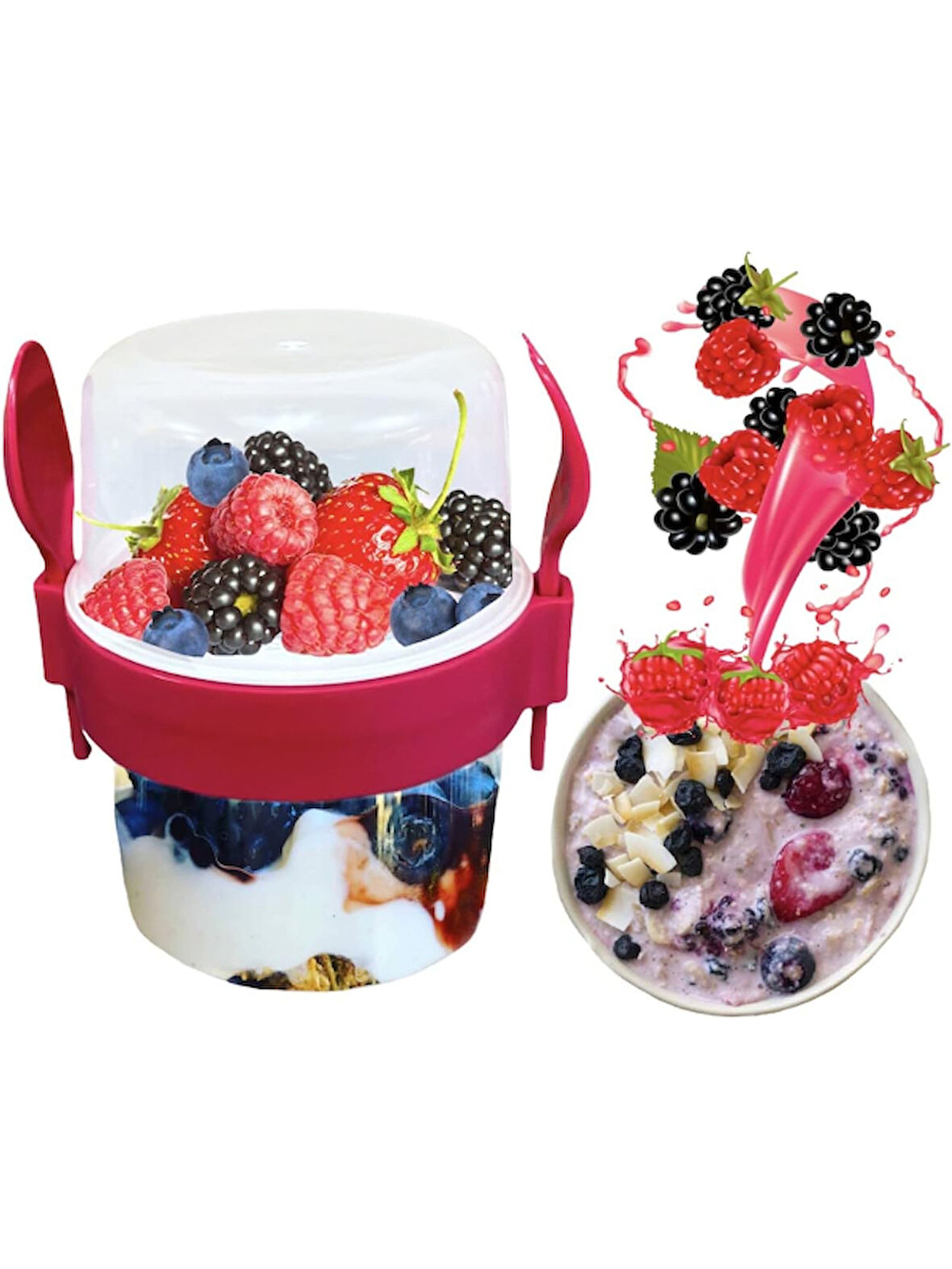 BPA Free Diyet Öğün & Kahvaltı için Çatal & Kaşıklı Kapaklı Yoğurt Müsli Salata Meyve Saklama Kabı