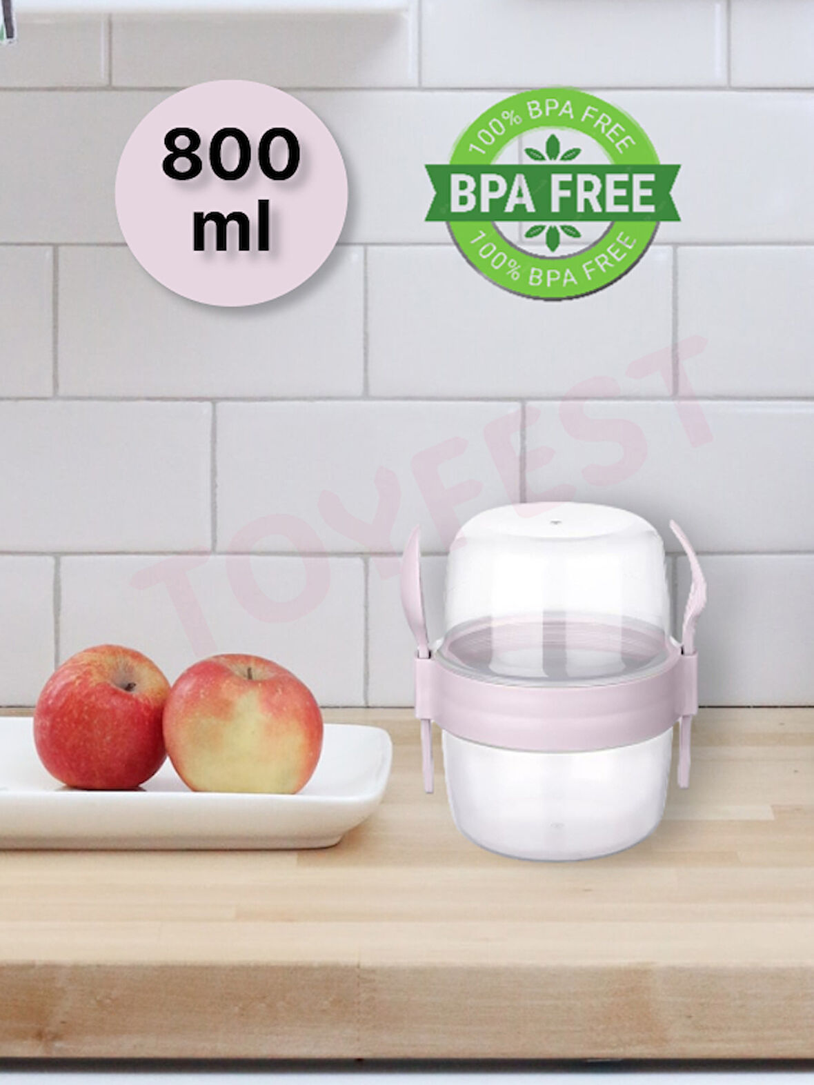 BPA Free Diyet Öğün & Kahvaltı için Çatal & Kaşıklı Kapaklı Yoğurt Müsli Salata Meyve Saklama Kabı