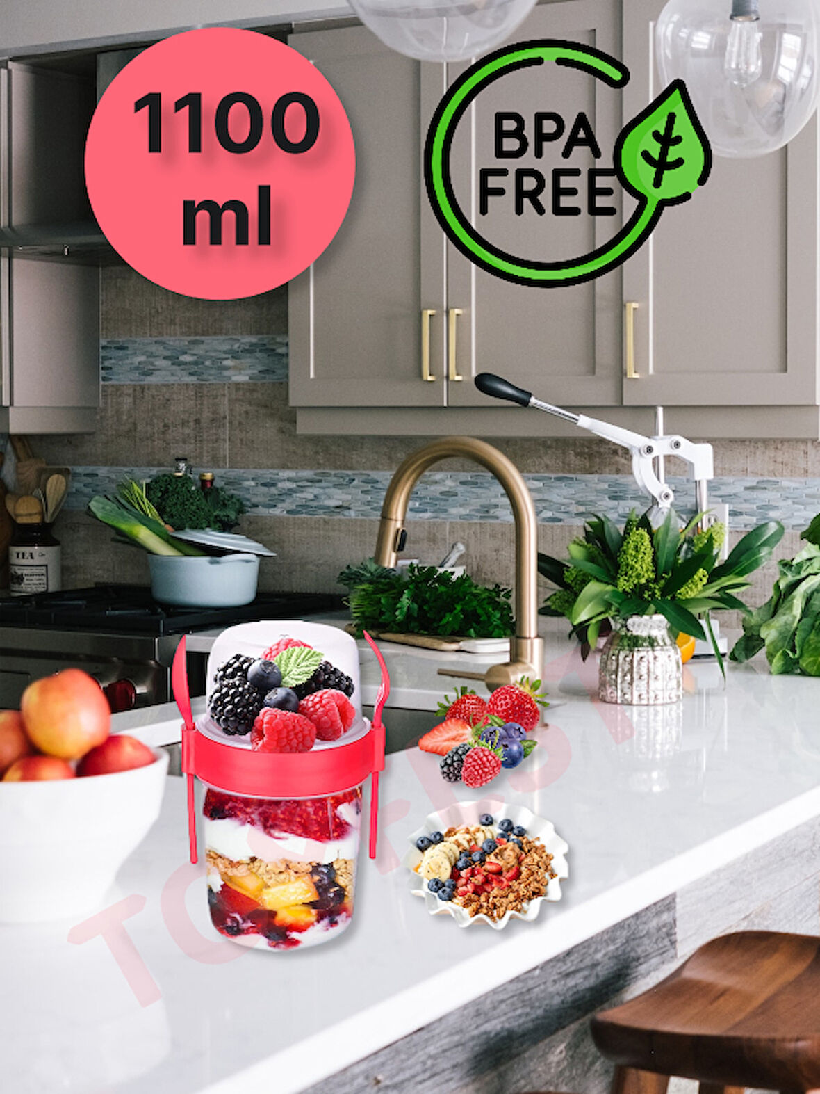 BPA Free Diyet Öğün & Kahvaltı için Çatal & Kaşıklı Kapaklı Yoğurt Müsli Salata Meyve Saklama Kabı