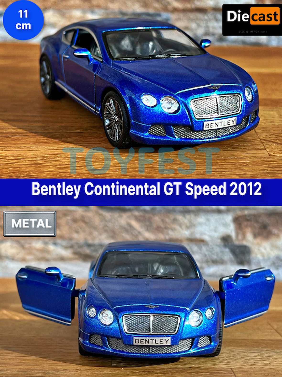 2012 Bentley Continental GT Speed Çek Bırak Kapıları Açılabilen Metal Model Araba - Mavi 11.5 cm