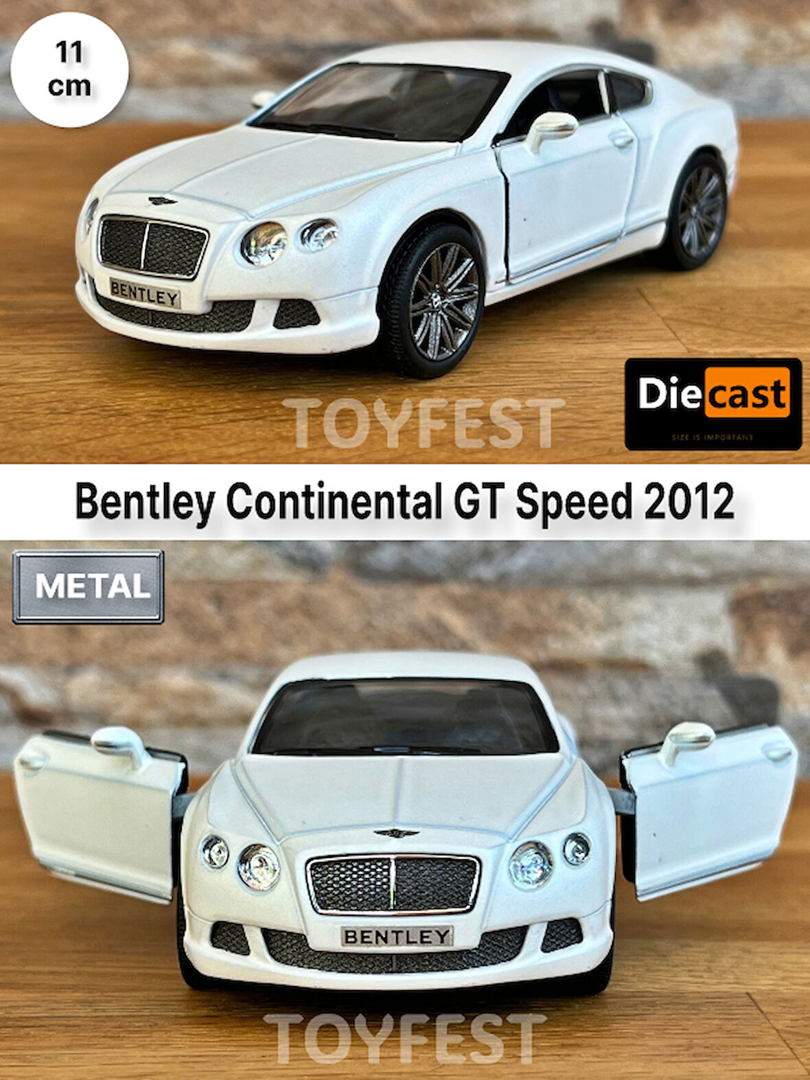 2012 Bentley Continental GT Speed Çek Bırak Kapıları Açılabilen Metal Model Araba - Beyaz 11.5 cm