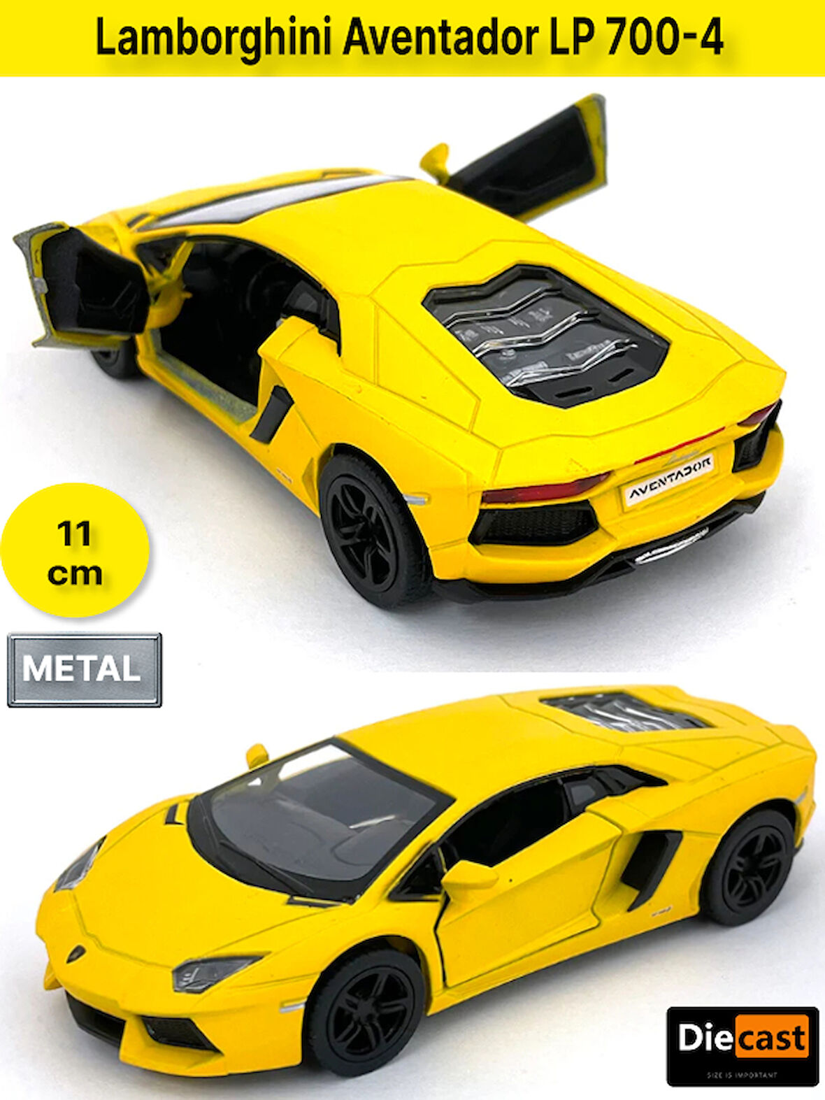 Lamborghini Aventador LP 700-4 Çek Bırak Kapıları Açılabilen Metal Model Araba - Sarı 11.5 cm