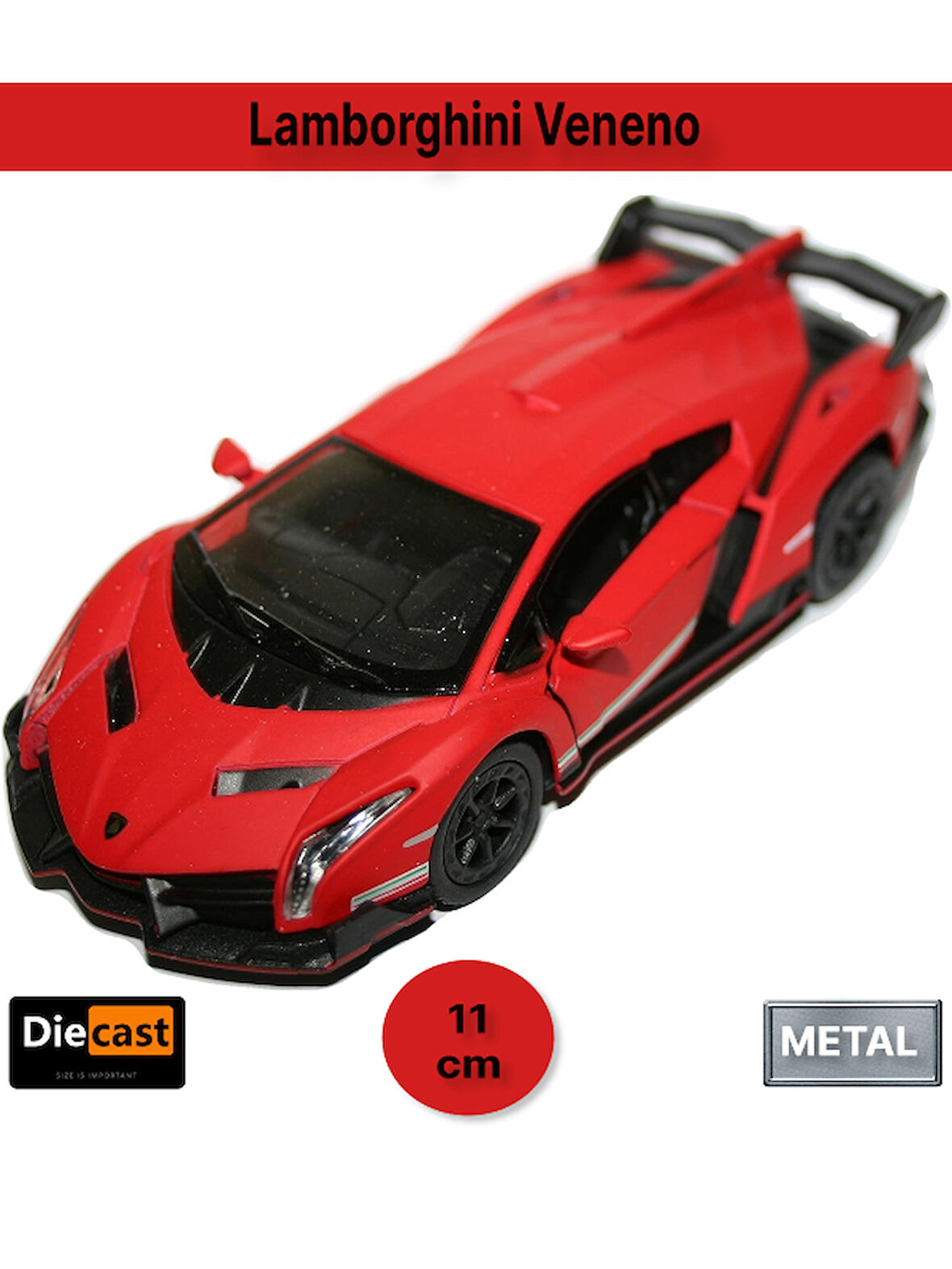 Lamborghini Veneno Çek Bırak Kapıları Açılabilen Koleksiyonluk Metal Model Araba - Kırmızı 11.5 cm