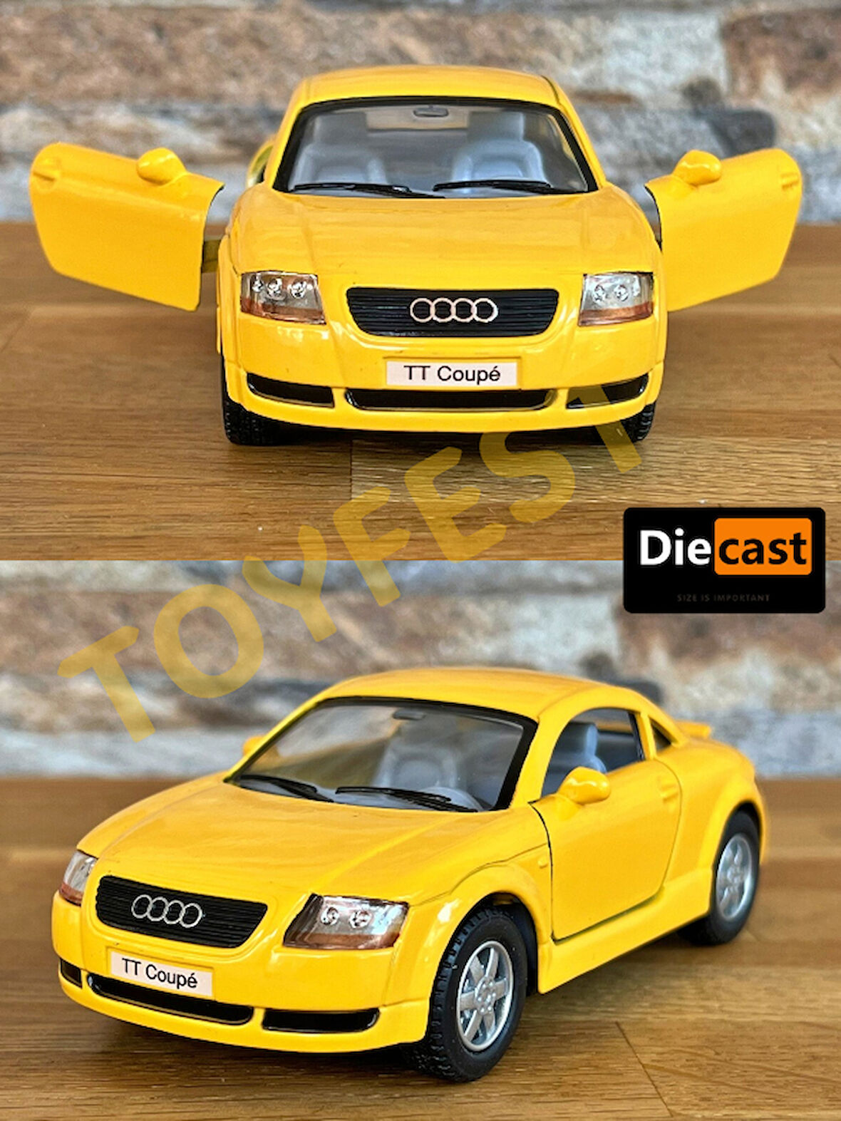 Audi TT Coupe Çek Bırak Die - Cast Kapıları Açılabilen Koleksiyonluk Metal Model Araba - Sarı 11.5cm