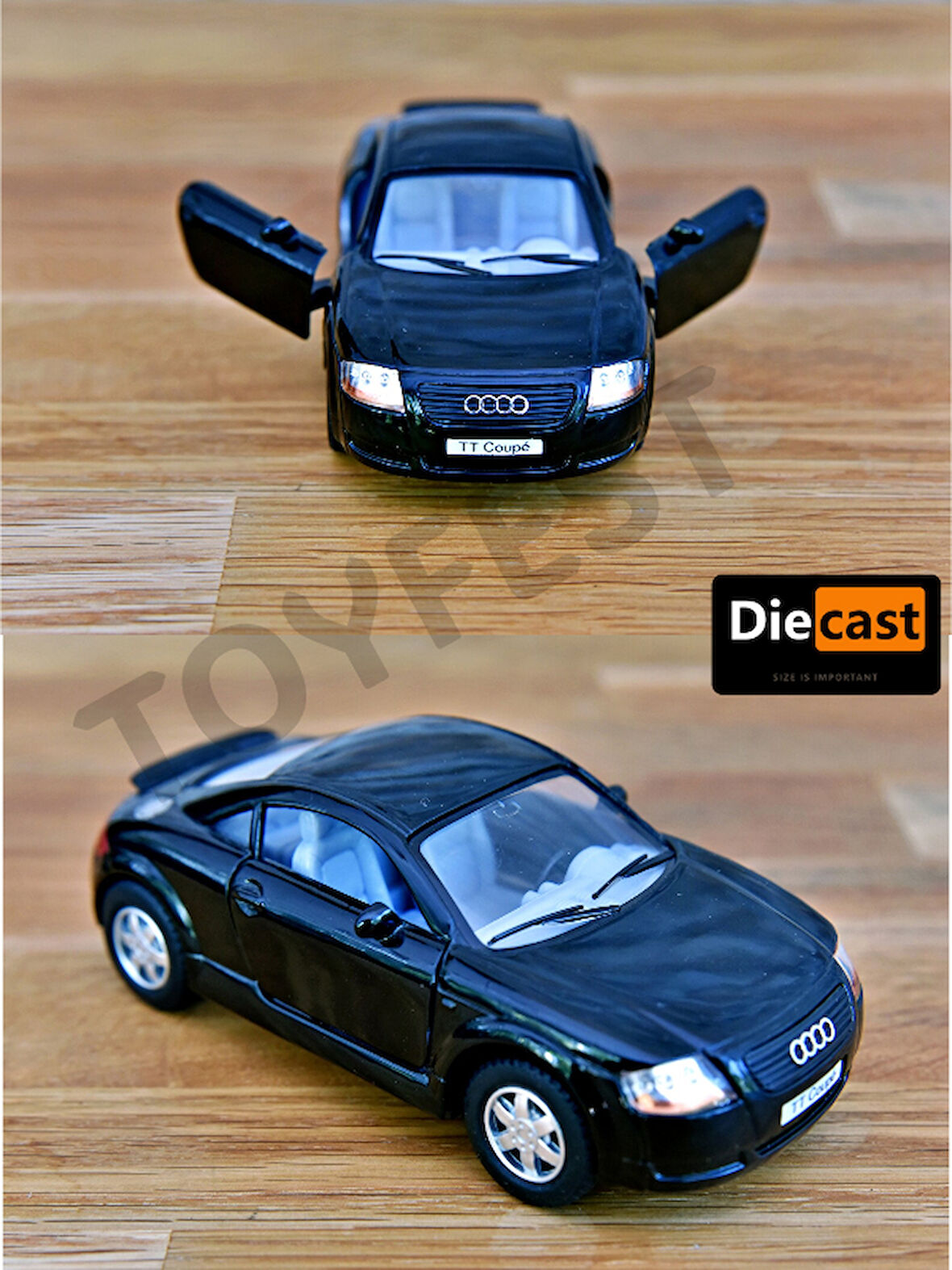 Audi TT Coupe Çek Bırak Kapıları Açılabilen Koleksiyonluk Metal Model Araba - Siyah - 11.5 cm