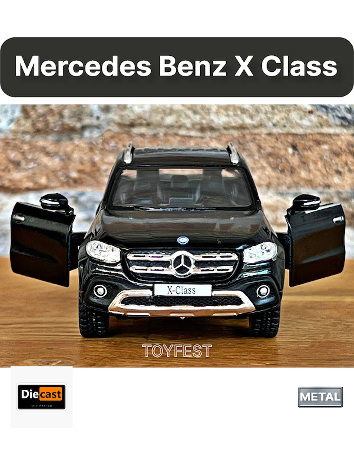 Mercedes - Benz X - Class Çek Bırak Die - Cast Kapıları Açılabilen Metal Model Araba - Siyah 11.5 cm