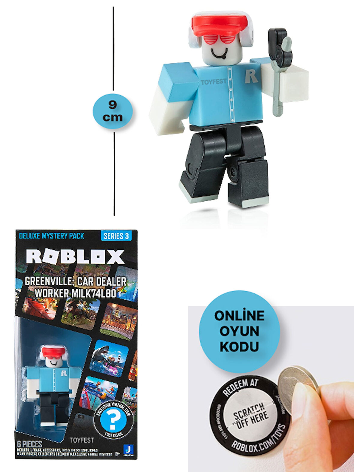 ROBLOX Deluxe Mystery Pack Seri 3 Greenville : Car Dealer Worker Milk74L80 Figür - Online Oyun Kodlu