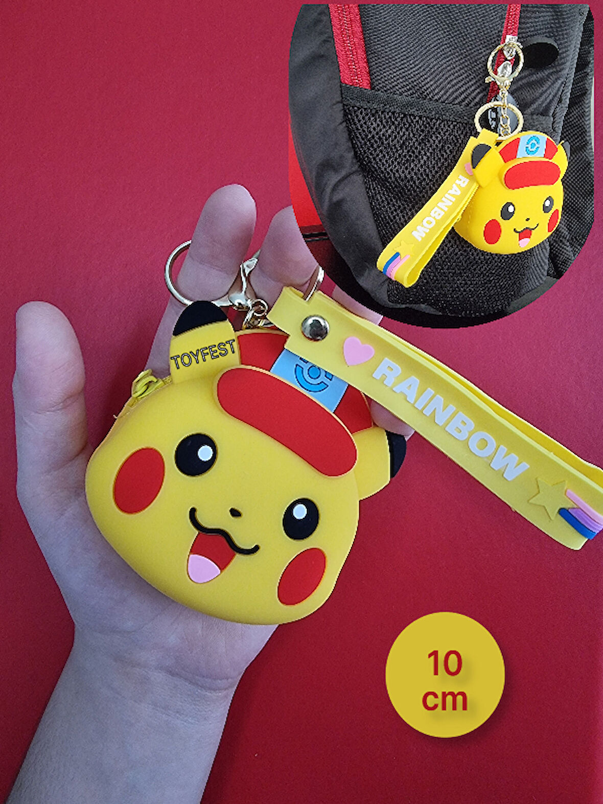 Pokemon Pikachu Figürlü Yumuşak Silikonlu Fermuarlı Mini Cüzdan Anahtarlık Çanta Süsü Model 2- 10 cm