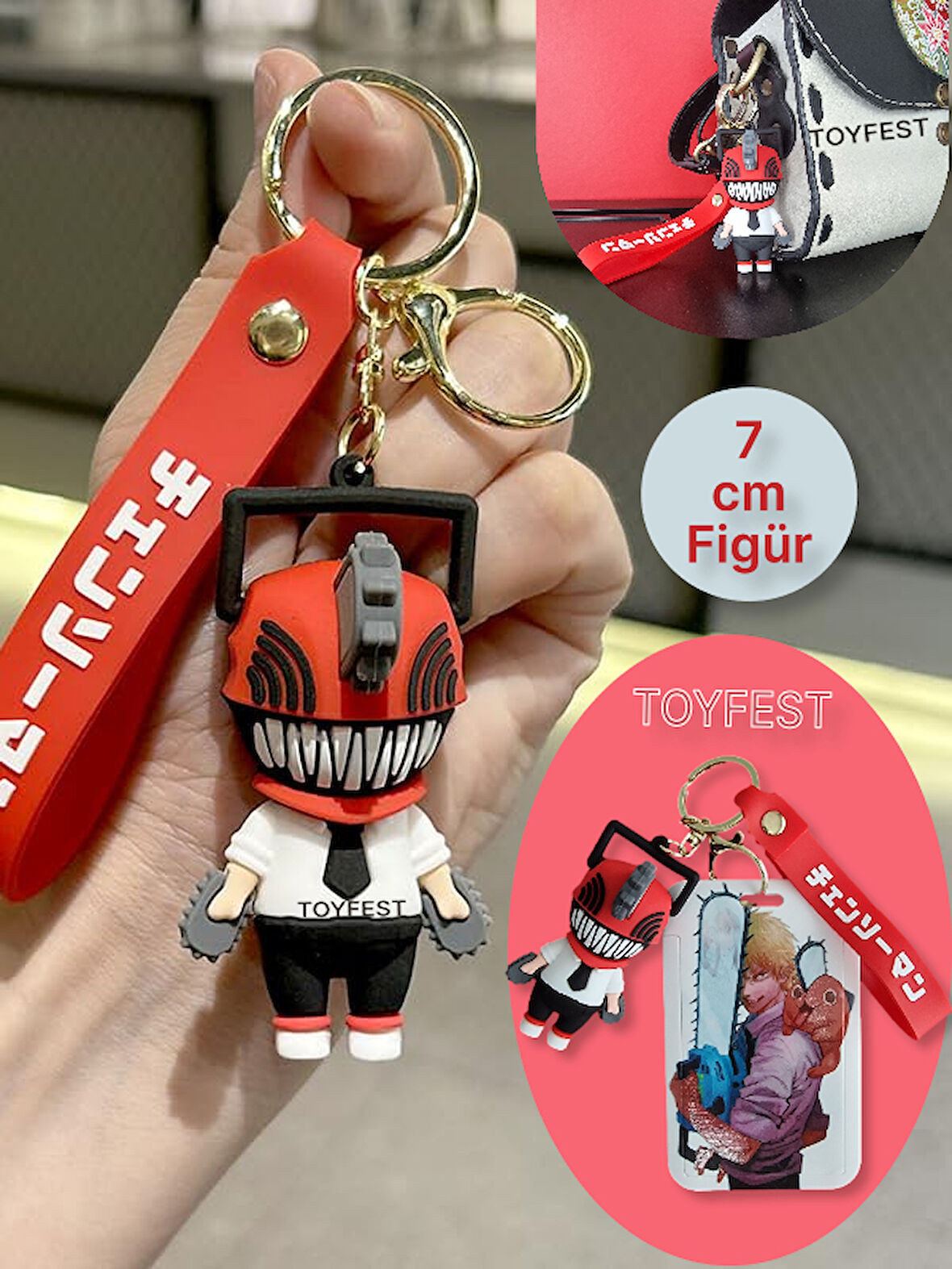 Chainsaw Man Japon Anime Denji Figür Anahtarlık Çanta Aksesuarı ve Kartlık 2 si bir Arada