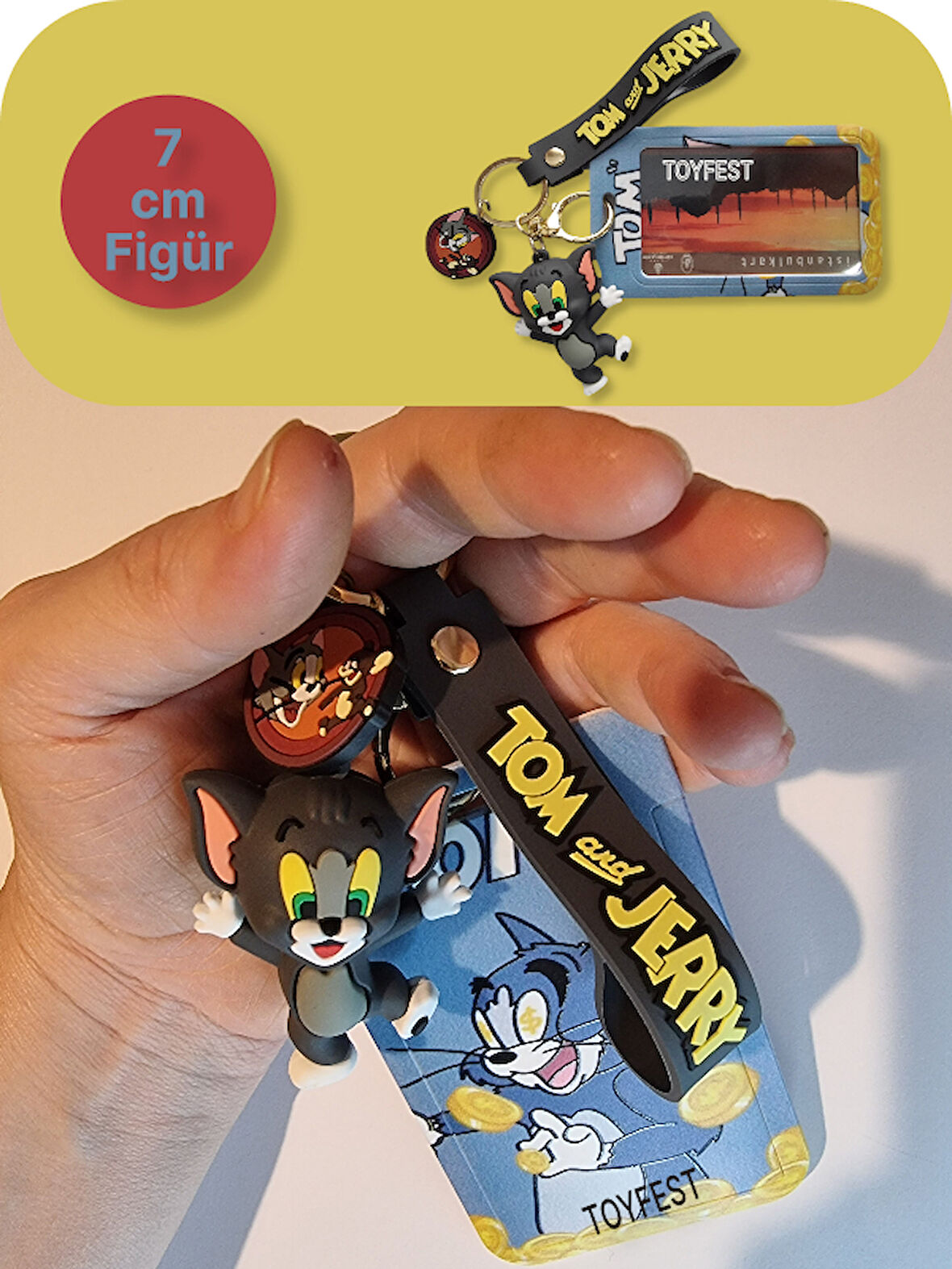 Tom & Jerry - Tom Kedi Figürlü Yumuşak Silikonlu Anahtarlık Çanta Aksesuarı ve Kartlık 2si bir Arada