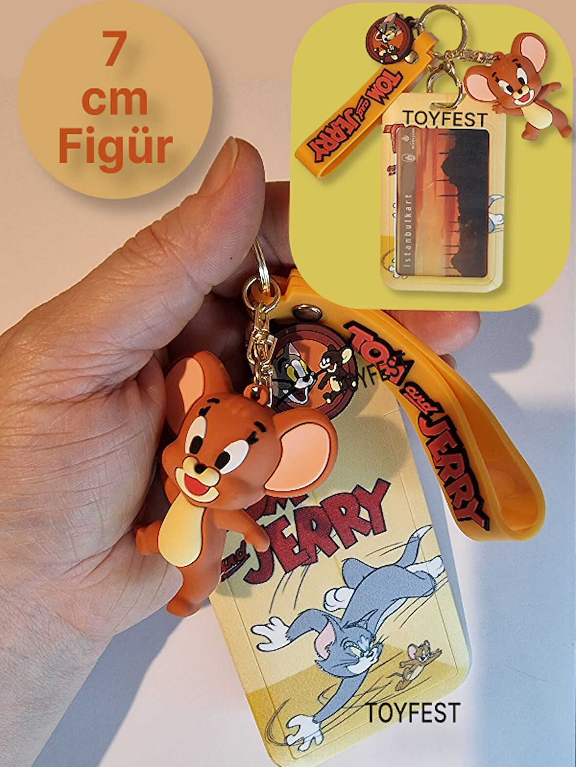 Tom&Jerry - Jerry Fare Figürlü Yumuşak Silikonlu Anahtarlık Çanta Aksesuarı ve Kartlık 2si bir Arada