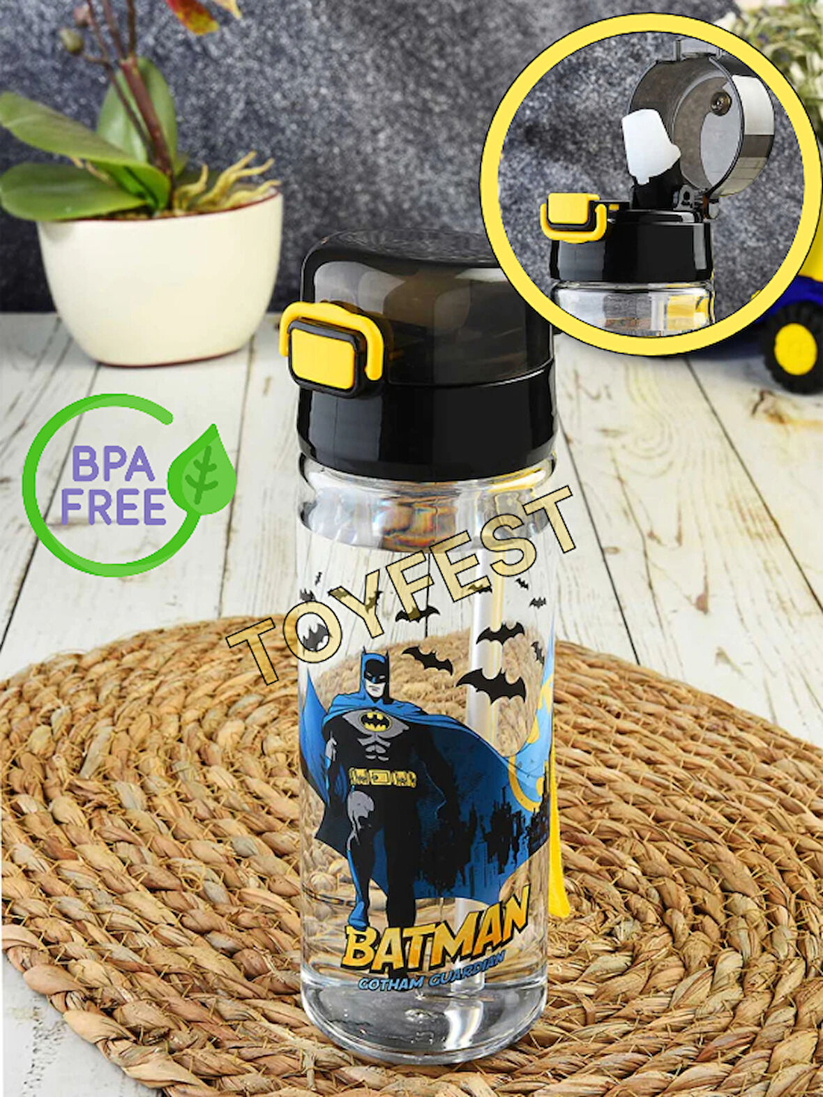 Pipetli Suluk Matara - Kilit Kapaklı Batman Lisanslı  - 500 ML