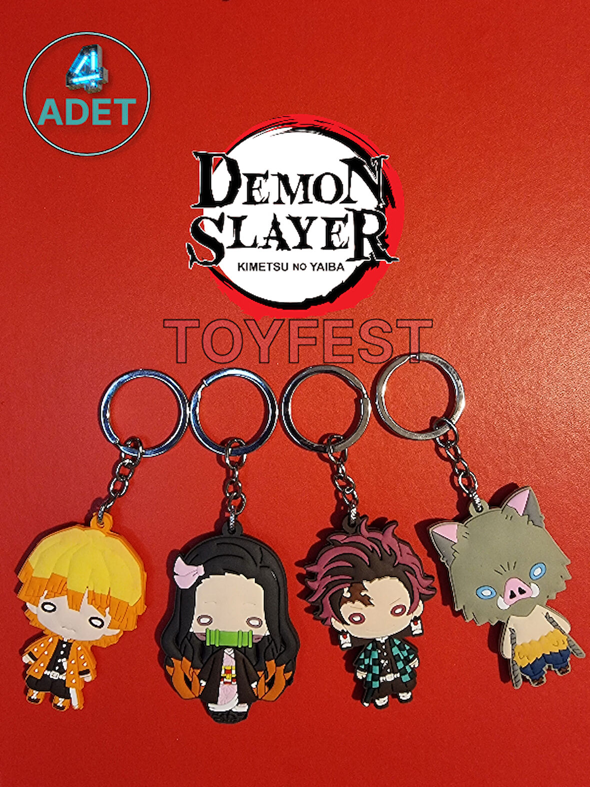 Demon Slayer Figürleri Tanjirou  Nezuko Agatsuma Zenitsu Hashibira Inosuke Itabag Anahtarlık -4 ADET
