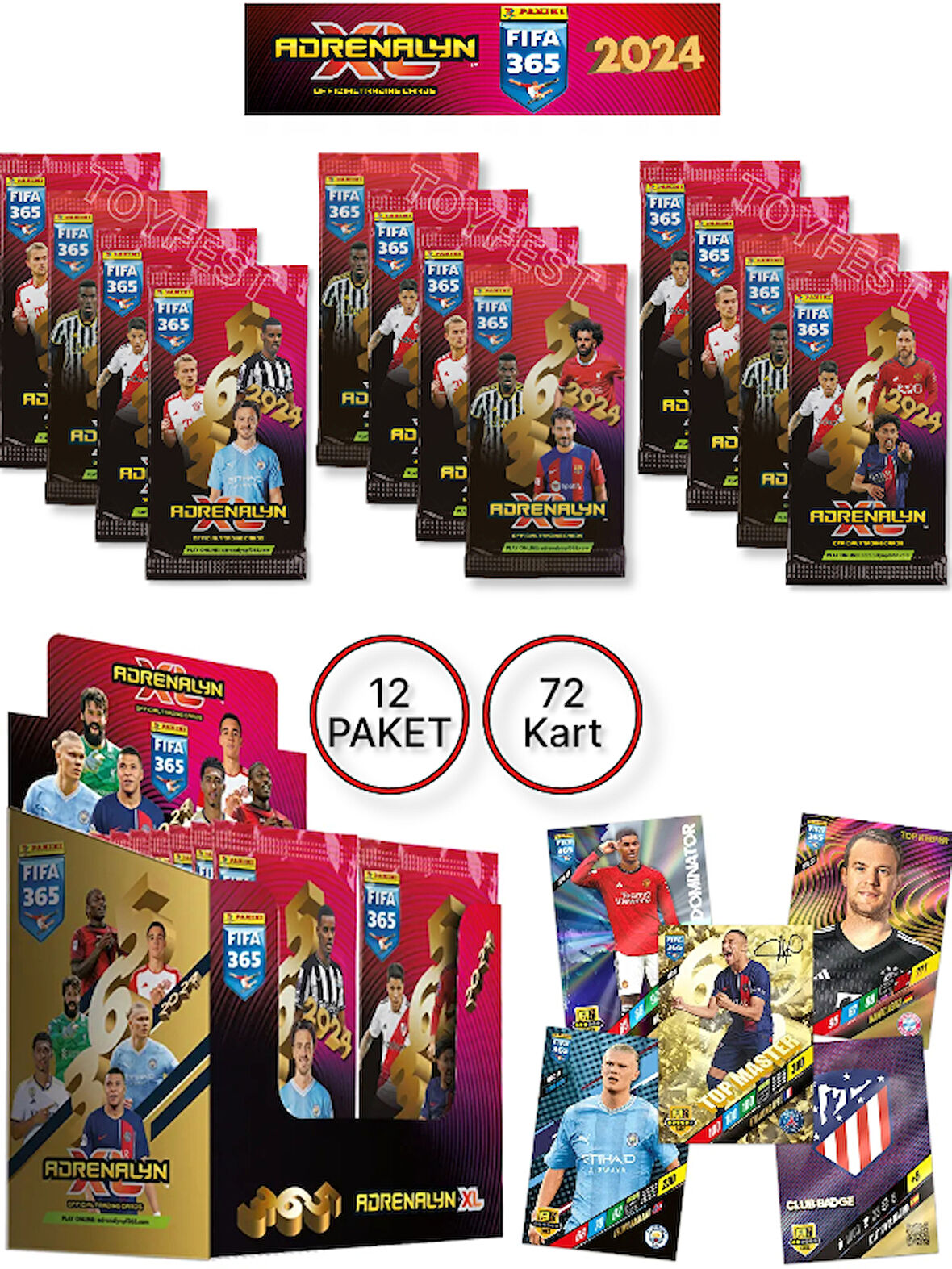 Panini Adrenalyn Fifa 365 - 2024 Official Trading Card Futbolcu Kartları Etiketi ( 12 PAKET )