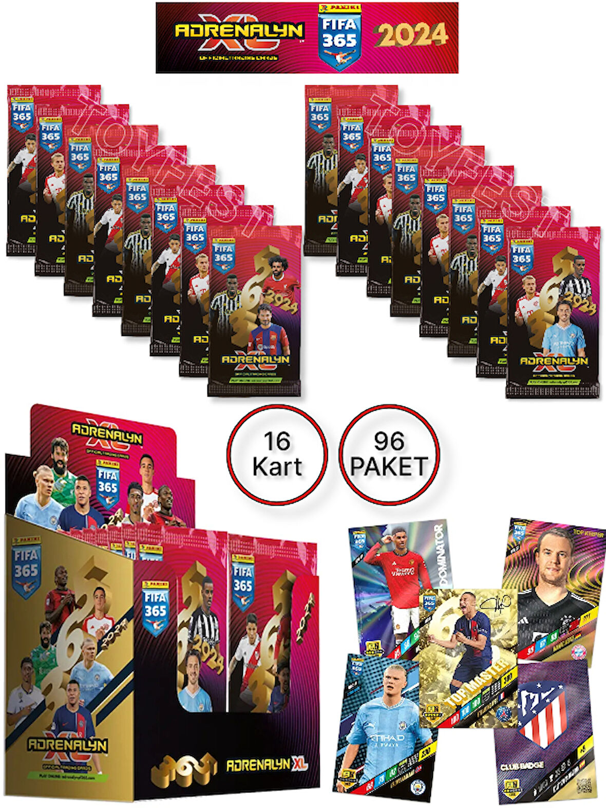 Panini Adrenalyn Fifa 365 - 2024 Official Trading Card Futbolcu Kartları Etiketi ( 16 PAKET )