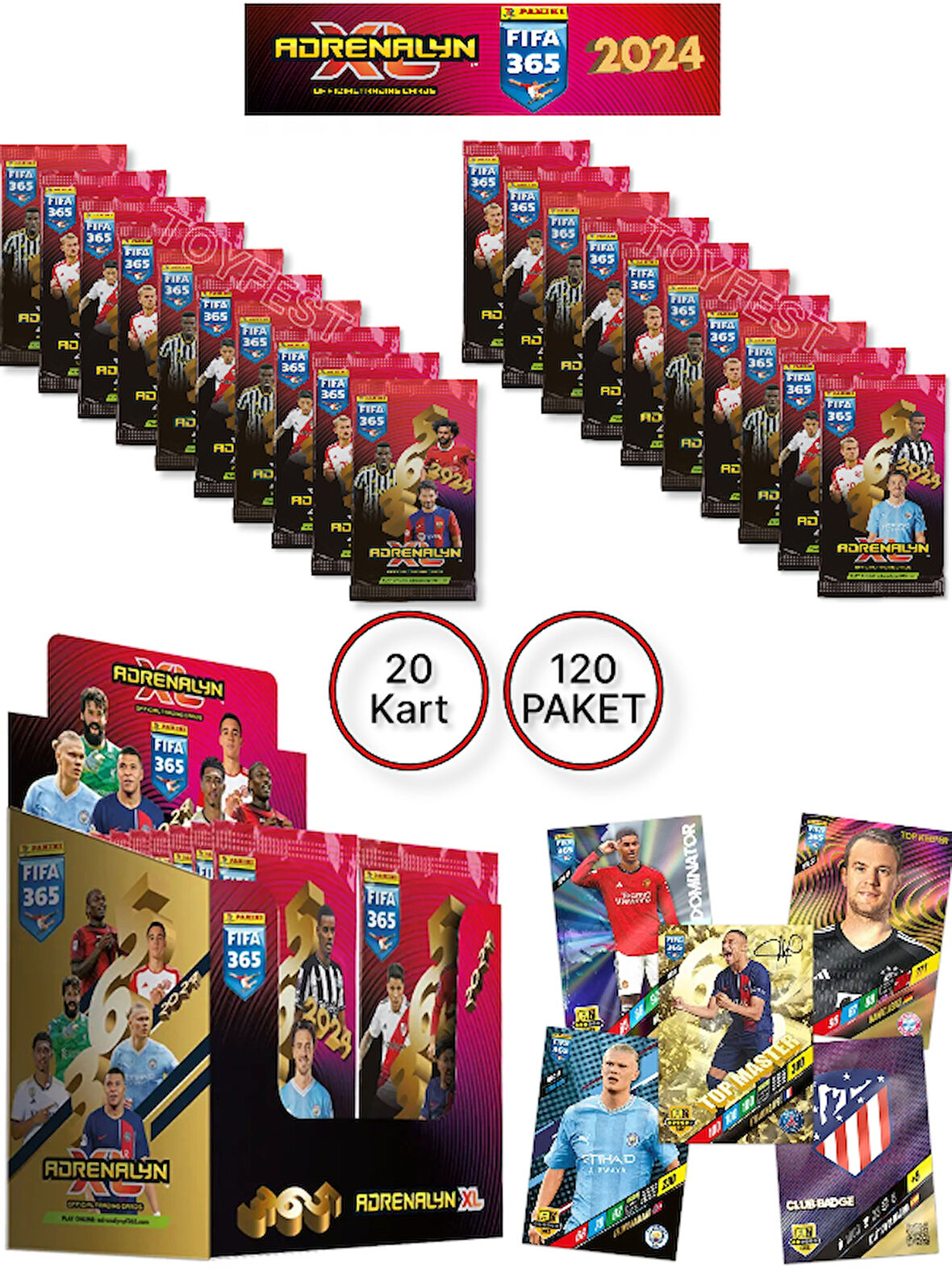 Panini Adrenalyn Fifa 365 - 2024 Official Trading Card Futbolcu Kartları Etiketi ( 20 PAKET )
