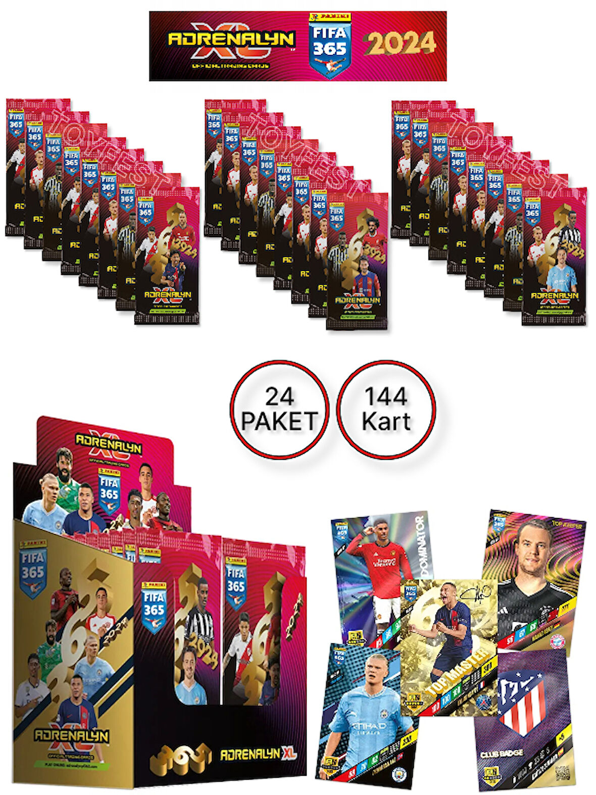 Panini Adrenalyn Fifa 365 - 2024 Official Trading Card Futbolcu Kartları Etiketi ( 24 PAKET )