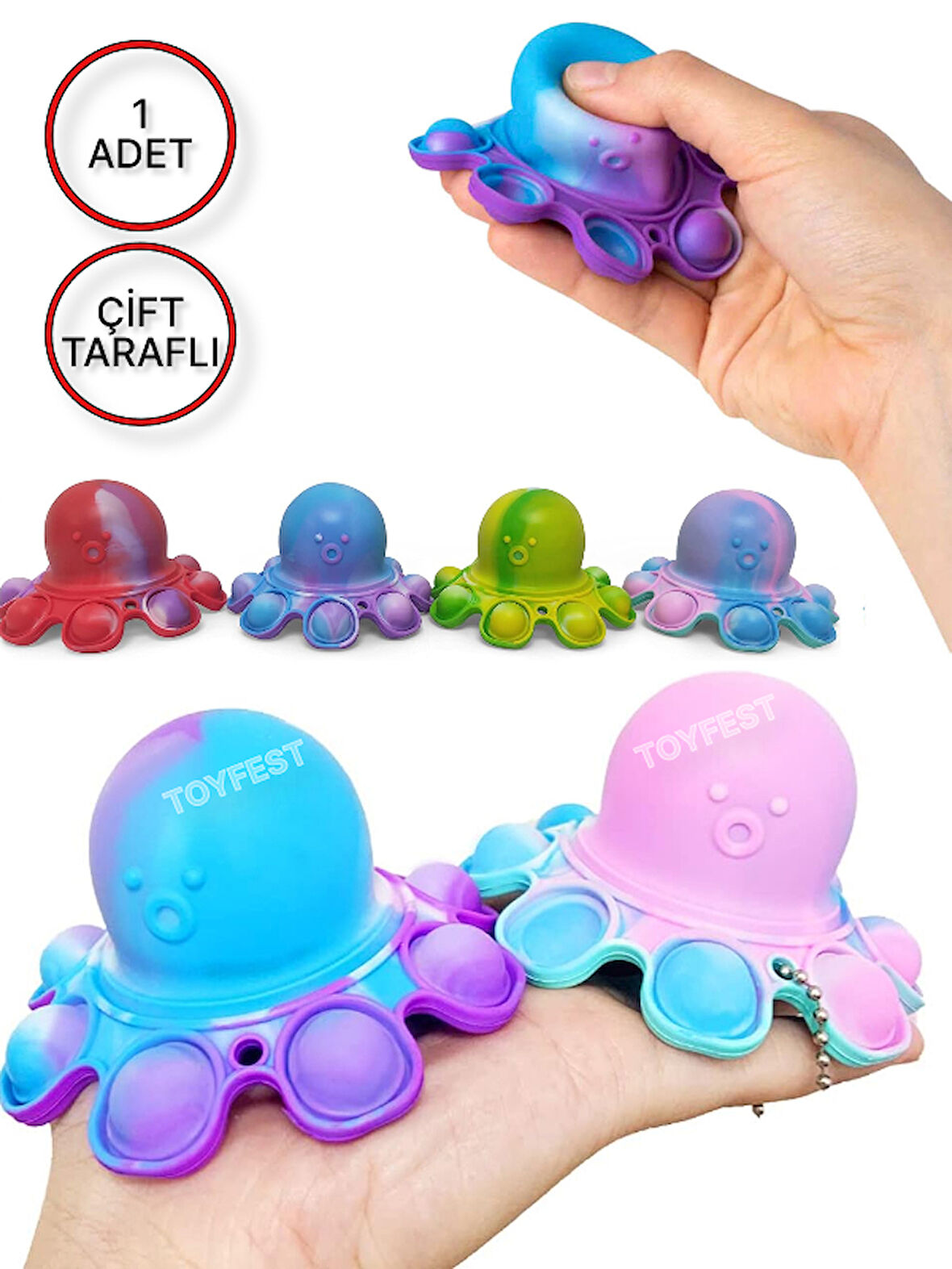 Push Popper Flip Octopus - Yumuşak Stress Giderici Çift Taraflı Anahtarlık Çanta Aksesuarı (1 ADET)