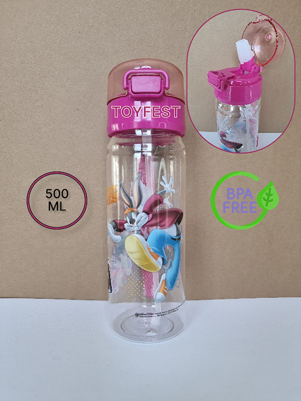 Pipetli Suluk Matara - Kilit Kapaklı Looney Tunes Lisanslı Temalı  - 500 ML