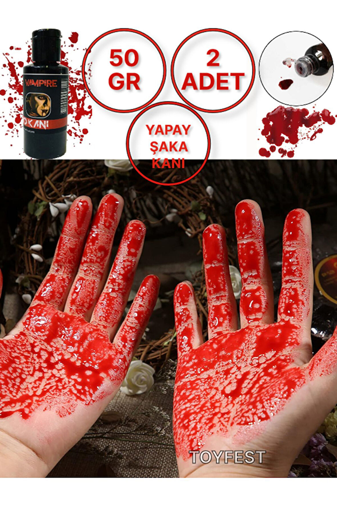 Parti & Tiyatro Kanı - Halloween Cadılar Bayramı 50 gr. Yapay Vampir Dracula Yapay Kan Boya - 2 ADET