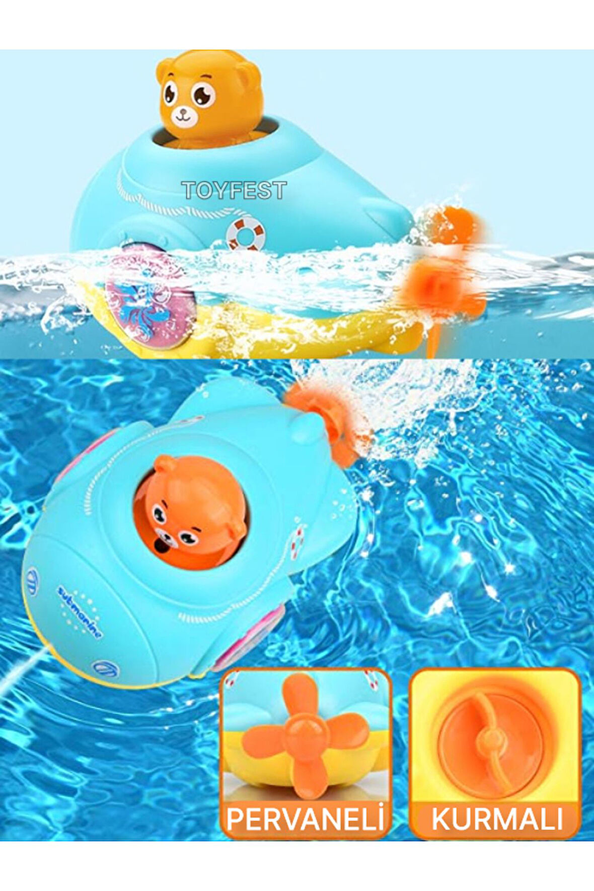 Kurmalı Kendiliğinden Banyo Küvet Havuz Deniz de Yüzen AyıcıK Submarine Denizaltı Oyuncak - Model 2