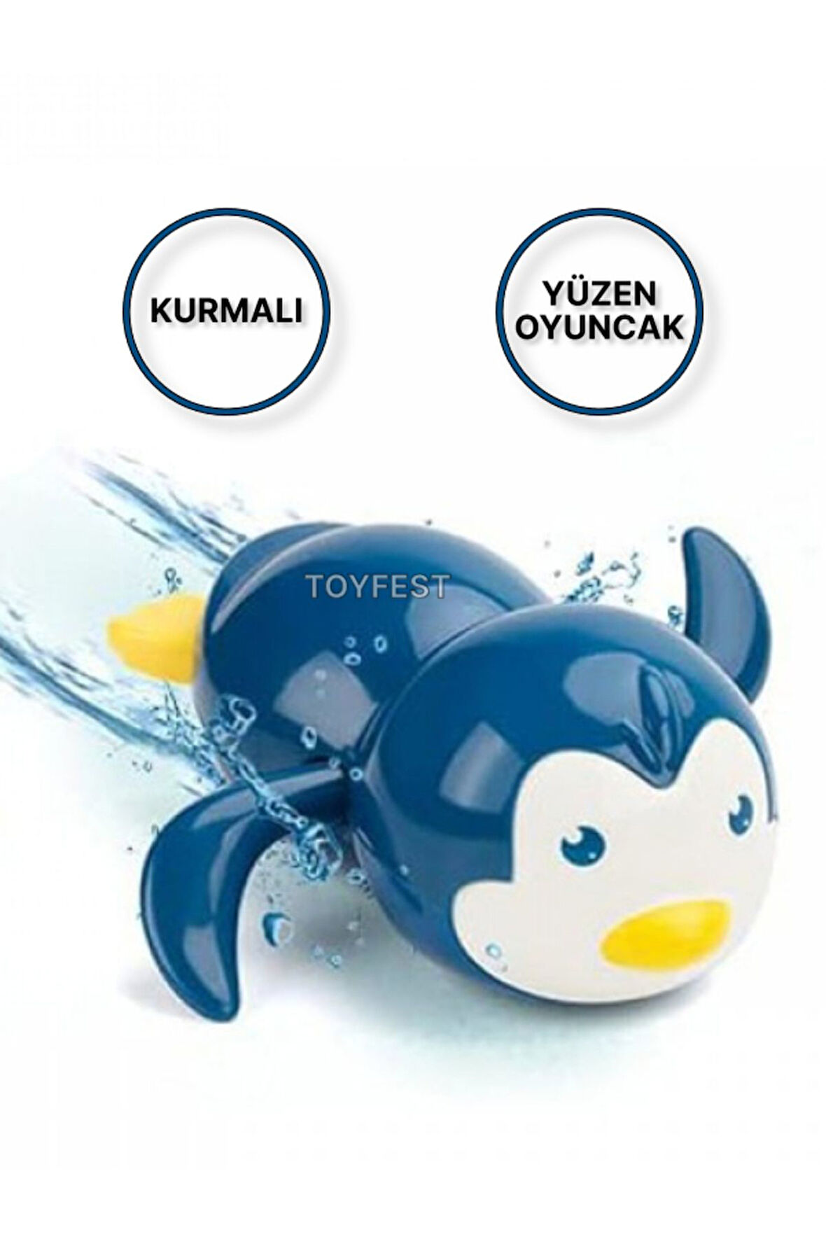 Kurmalı Kendiliğinden Banyo Küvet Havuz Deniz de Yüzen Penguen Oyuncak - Mavi