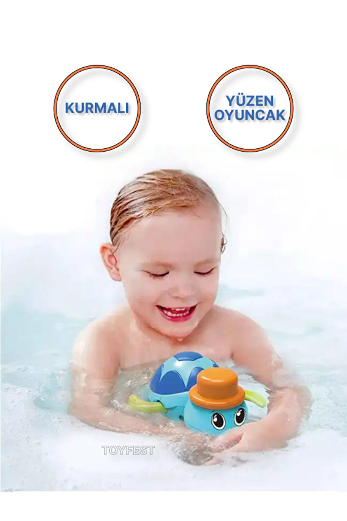 Kurmalı Kendiliğinden Banyo Küvet Havuz Deniz de Yüzen Su Kaplumbağası Oyuncak - Mavi