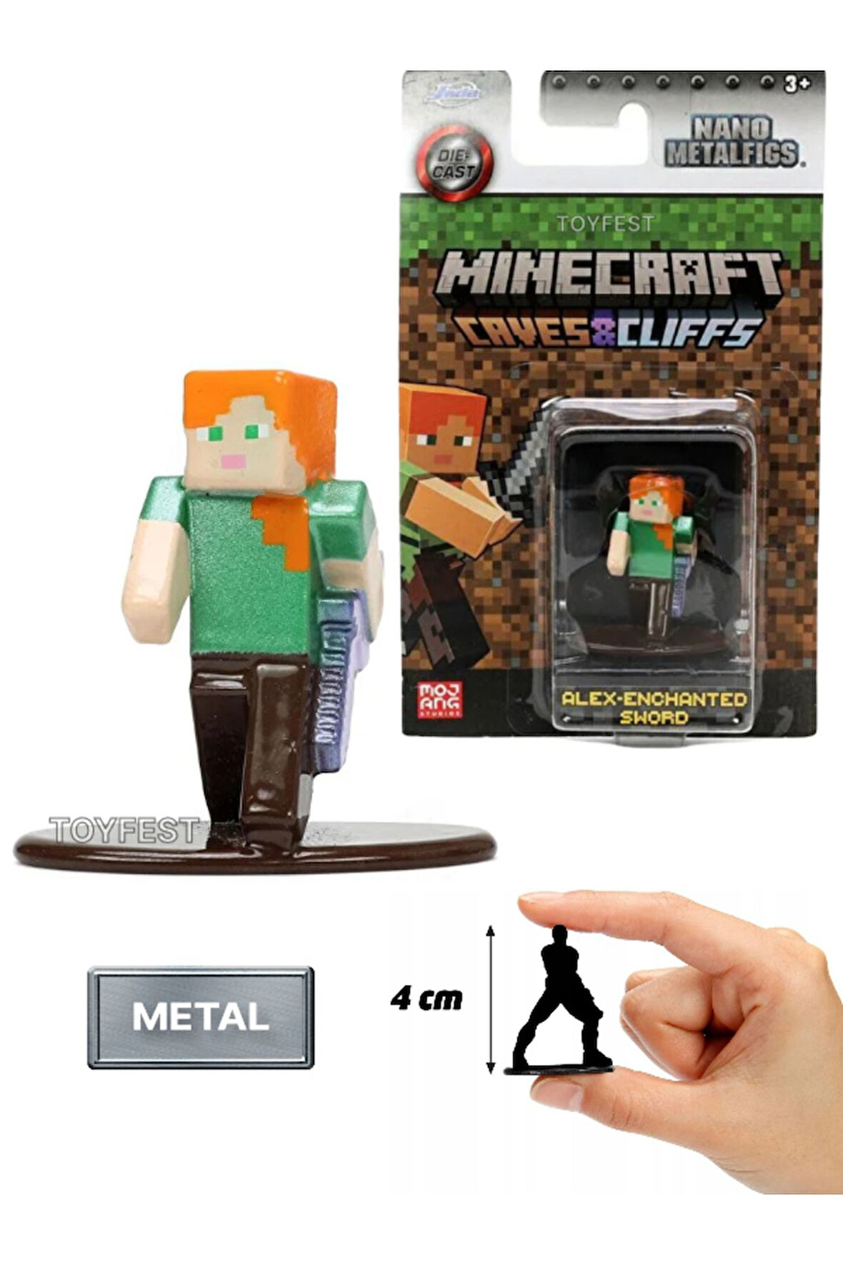 Jada Nano Metalfics Minecraft Metal Döküm Die - Cast Mini Figür - Alex Iron Sword - 4 cm
