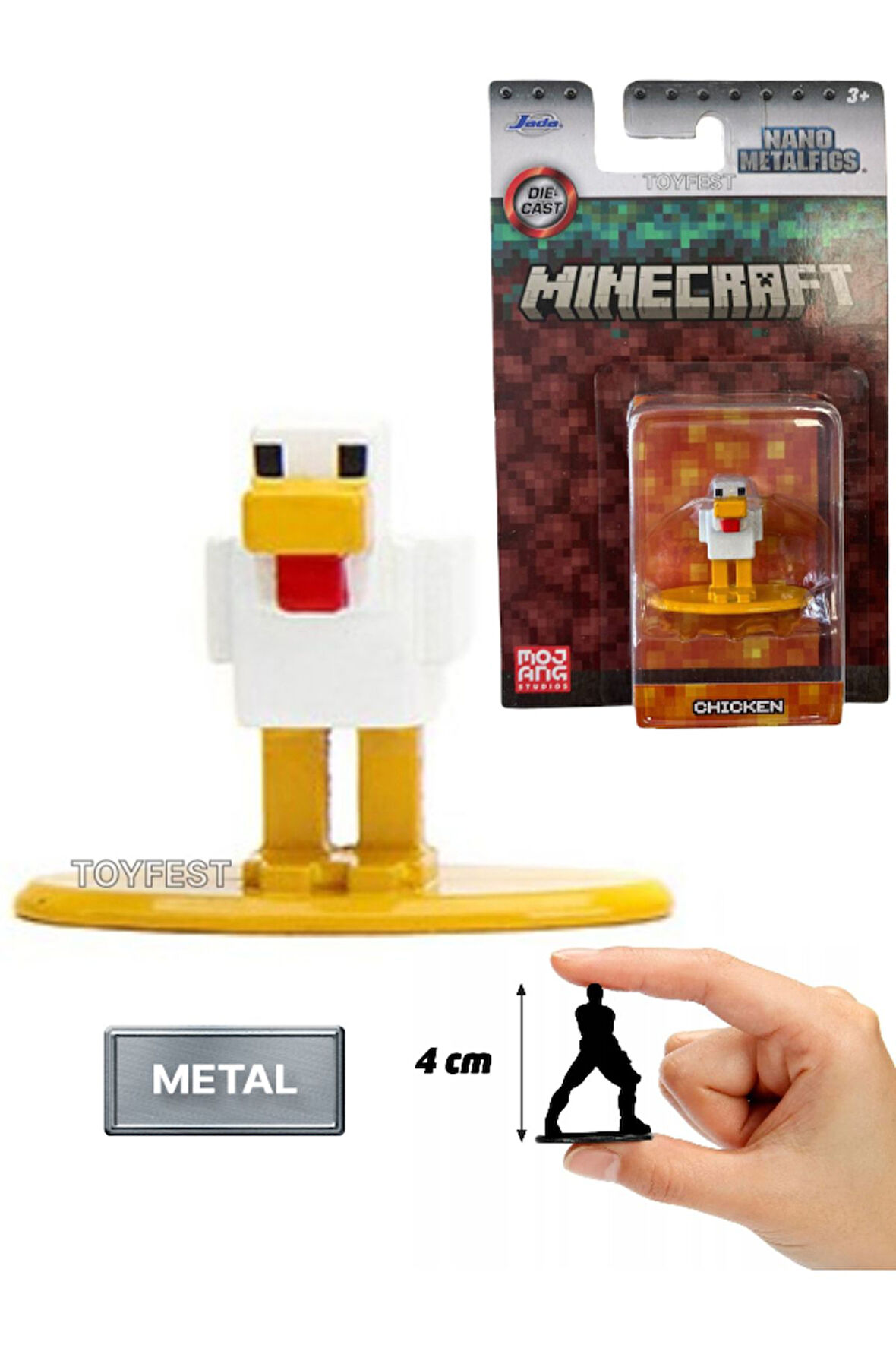 Jada Nano Metalfics Minecraft Metal Döküm Die - Cast Mini Figür - Chicken - 4 cm
