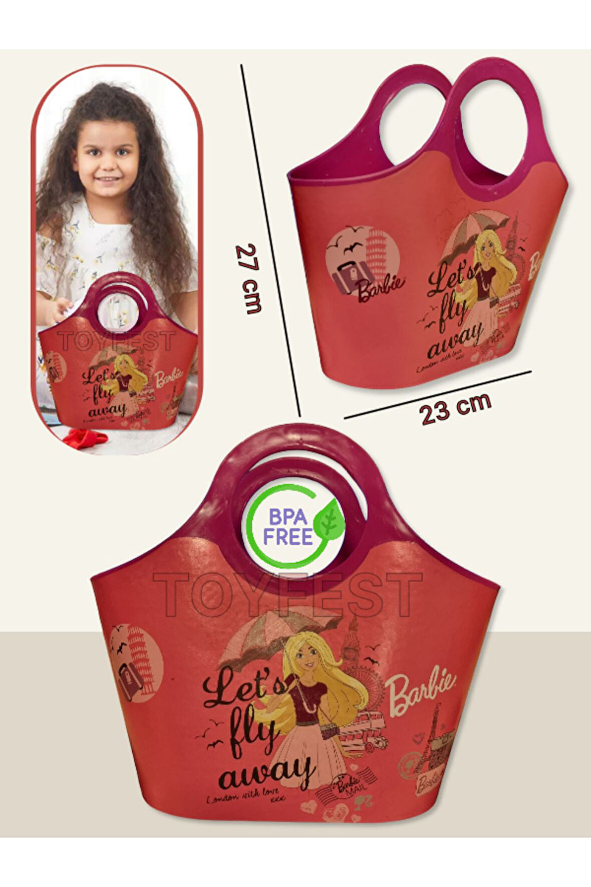 Çok Amaçlı Pembe Çocuk Günlük & Plaj Çantası - Lets Play Away Barbie Model - 5 Lt