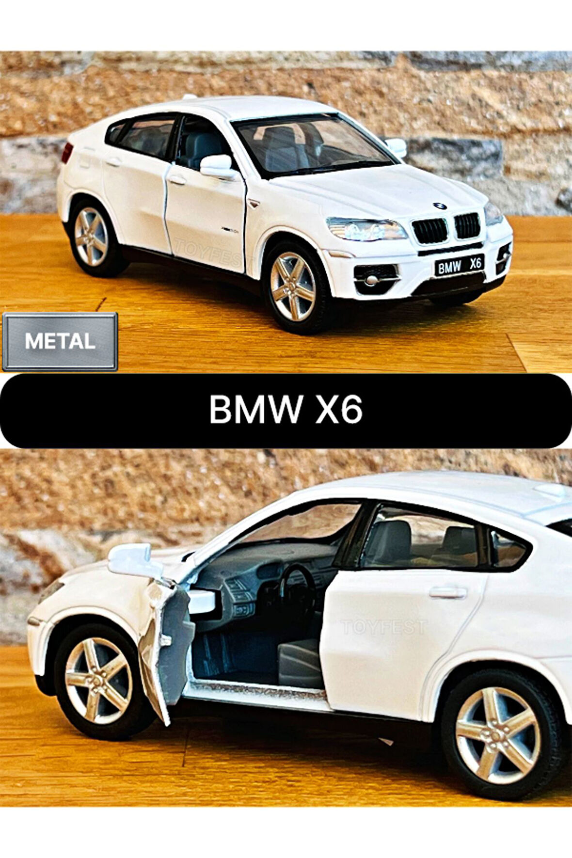 BMW X6 Çek Bırak Die - Cast Kapıları Açılabilen Metal Model Araba - Beyaz 1:32 - 11.5 cm