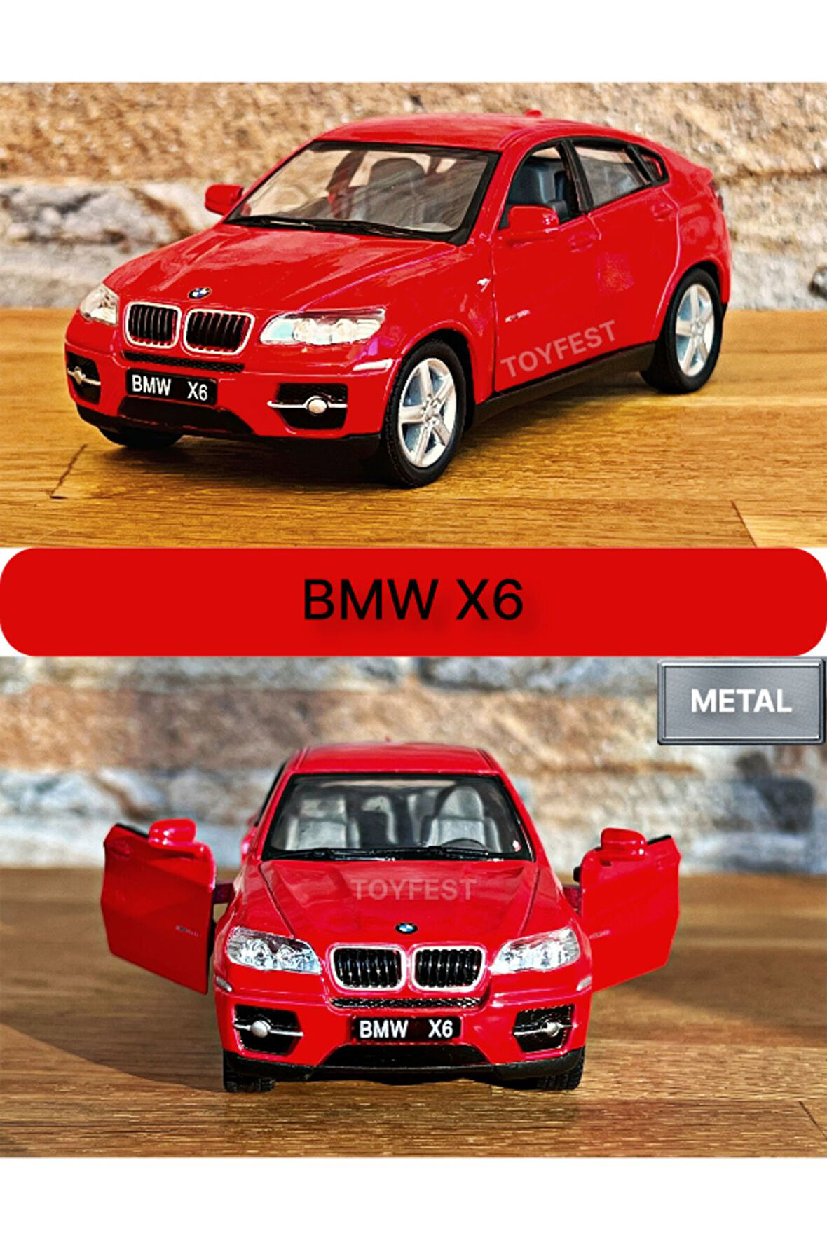 BMW X6 Çek Bırak Die - Cast Kapıları Açılabilen Metal Model Araba - Kırmızı 1:32 - 11.5 cm