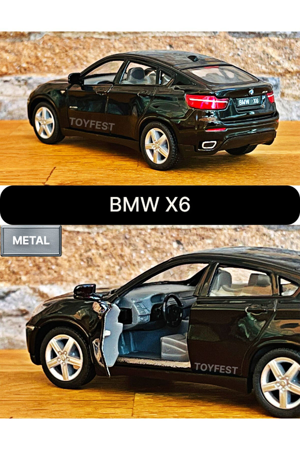 BMW X6 Çek Bırak Die - Cast Kapıları Açılabilen Metal Model Araba - Siyah 1:32 - 11.5 cm