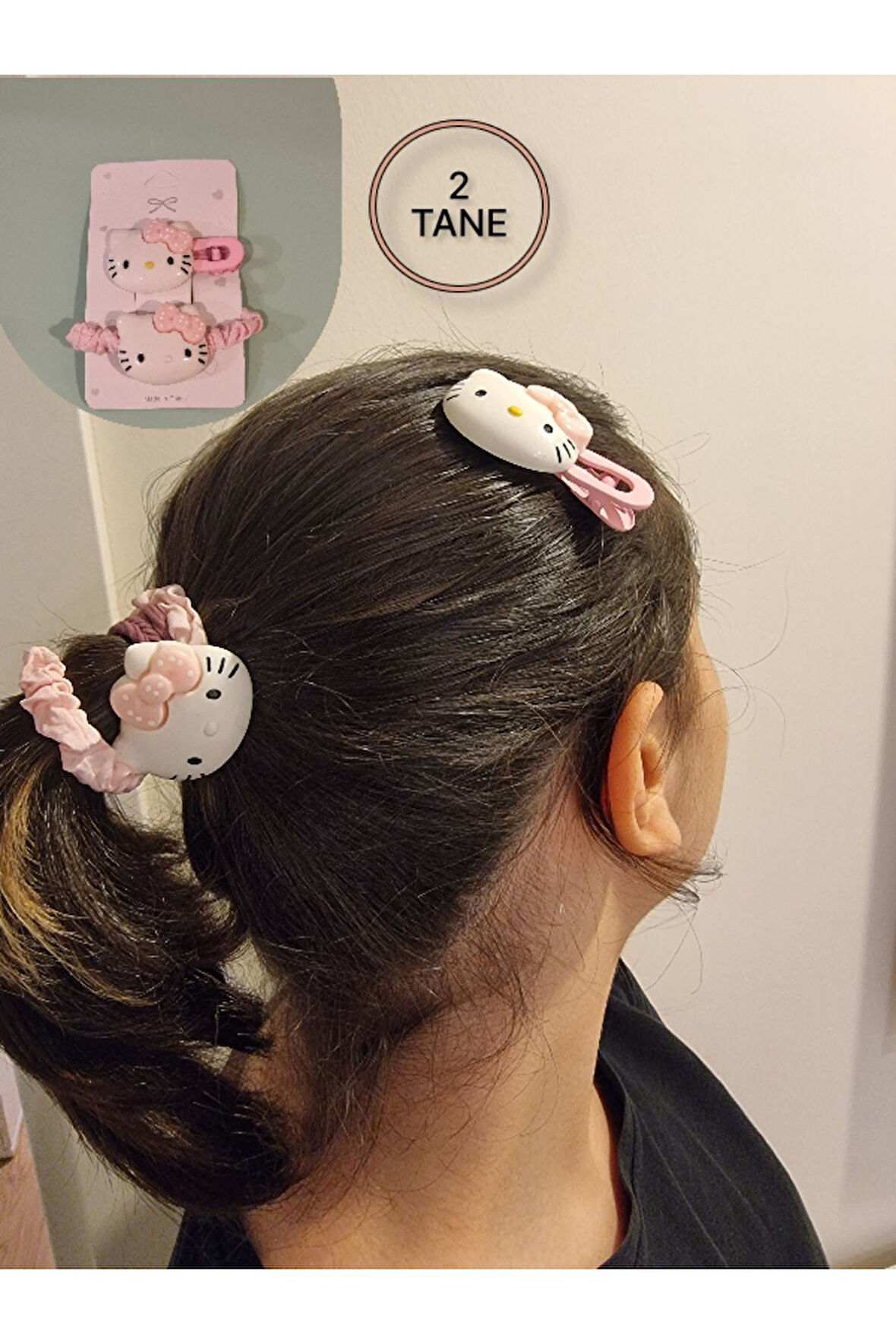 Hello Kitty 2 li Toka Seti - ( 1 Mandallı - 1 Lastikli )