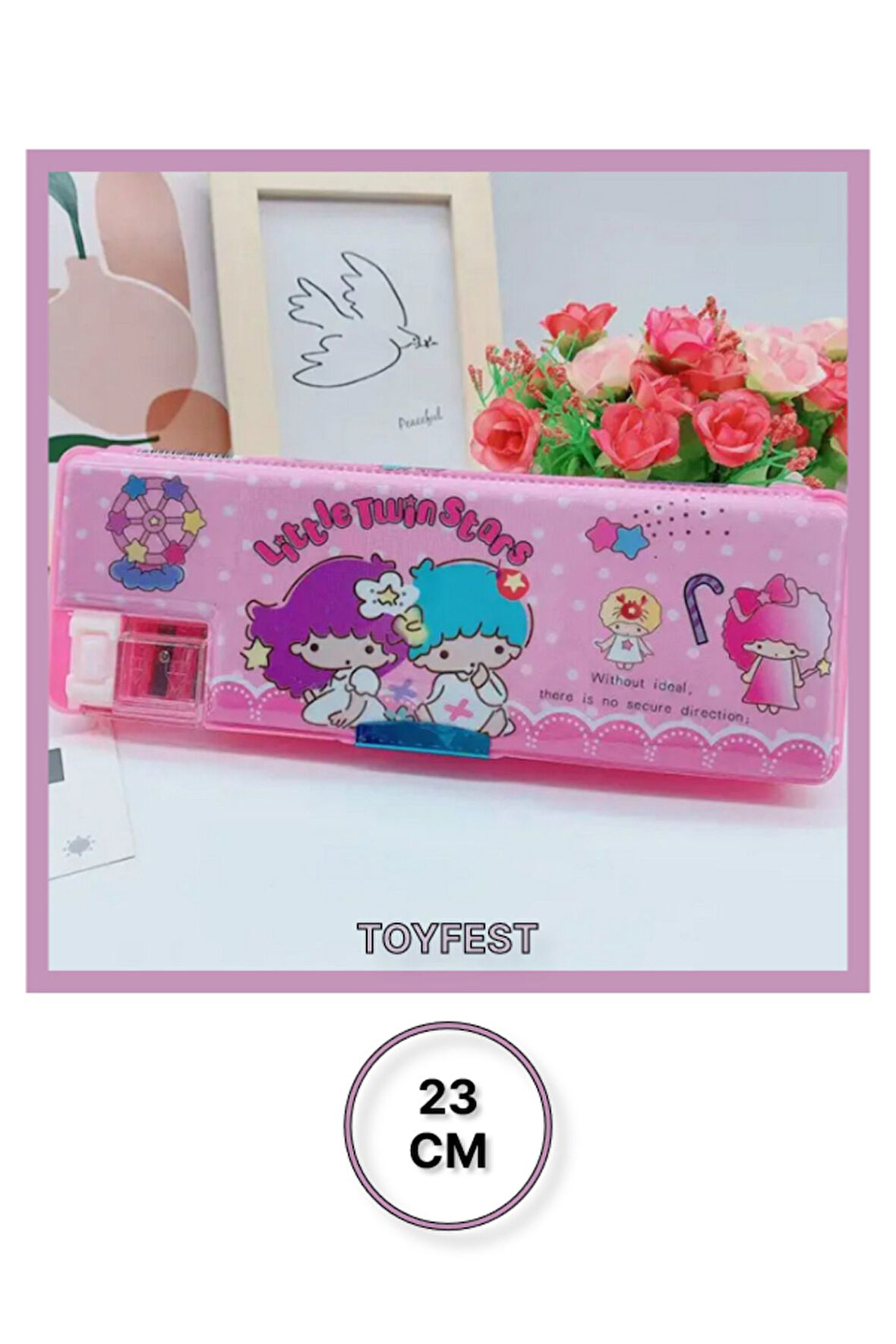 Çift Taraflı Çok Bölmeli Kalemtıraşlı Kalem Kutusu - Little Twin Stars - 23 CM