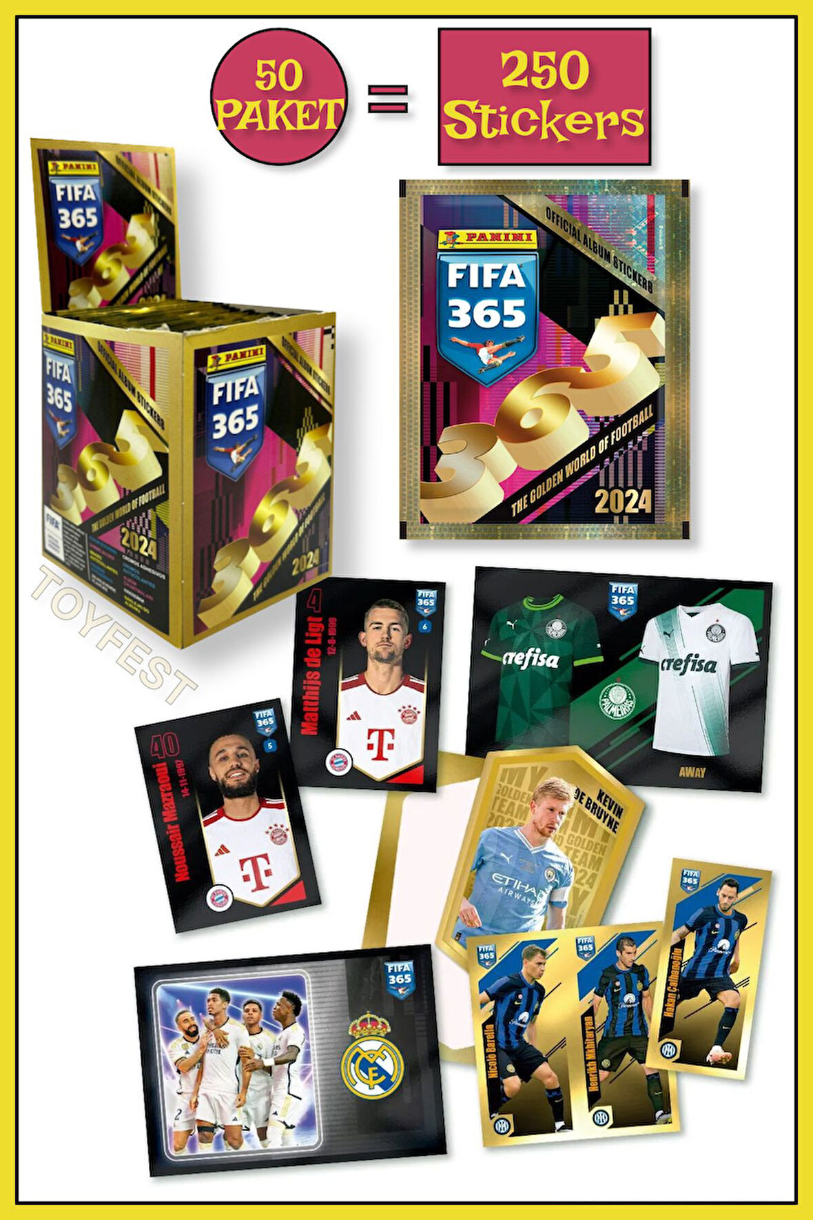 Panini Fifa 365 2024 Futbolcu Stickers Kartları - 50 Paket  250 Stickers