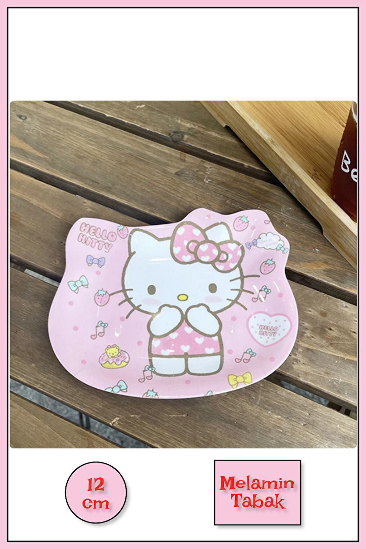 Hello Kitty Figürlü Melamin Çocuk Yemek Tatlı Meyve Tabağı Fincan Altlığı - 12 cm - Model 1