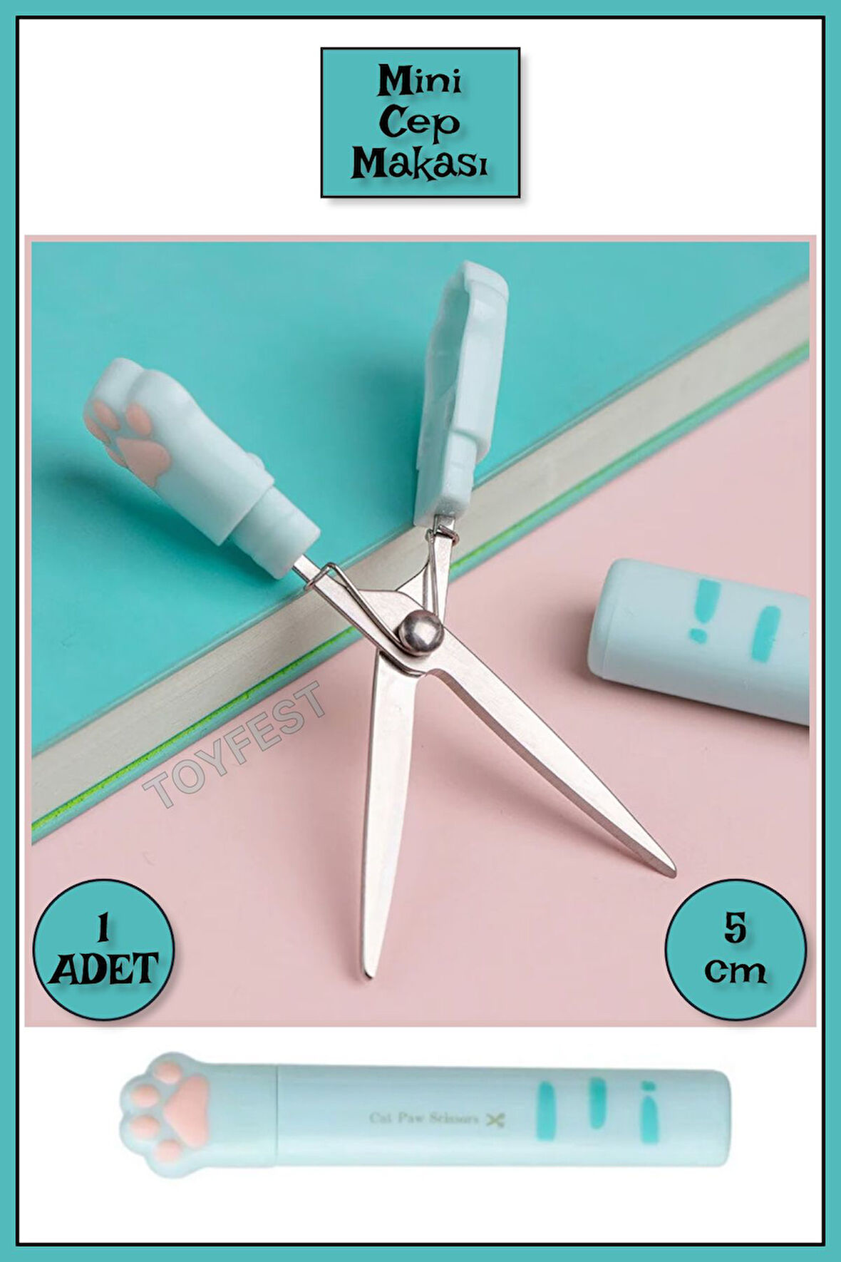 Çocuklar için Taşınabilir Pati Modelli Mini Cep Kağıt Makası - 5 cm