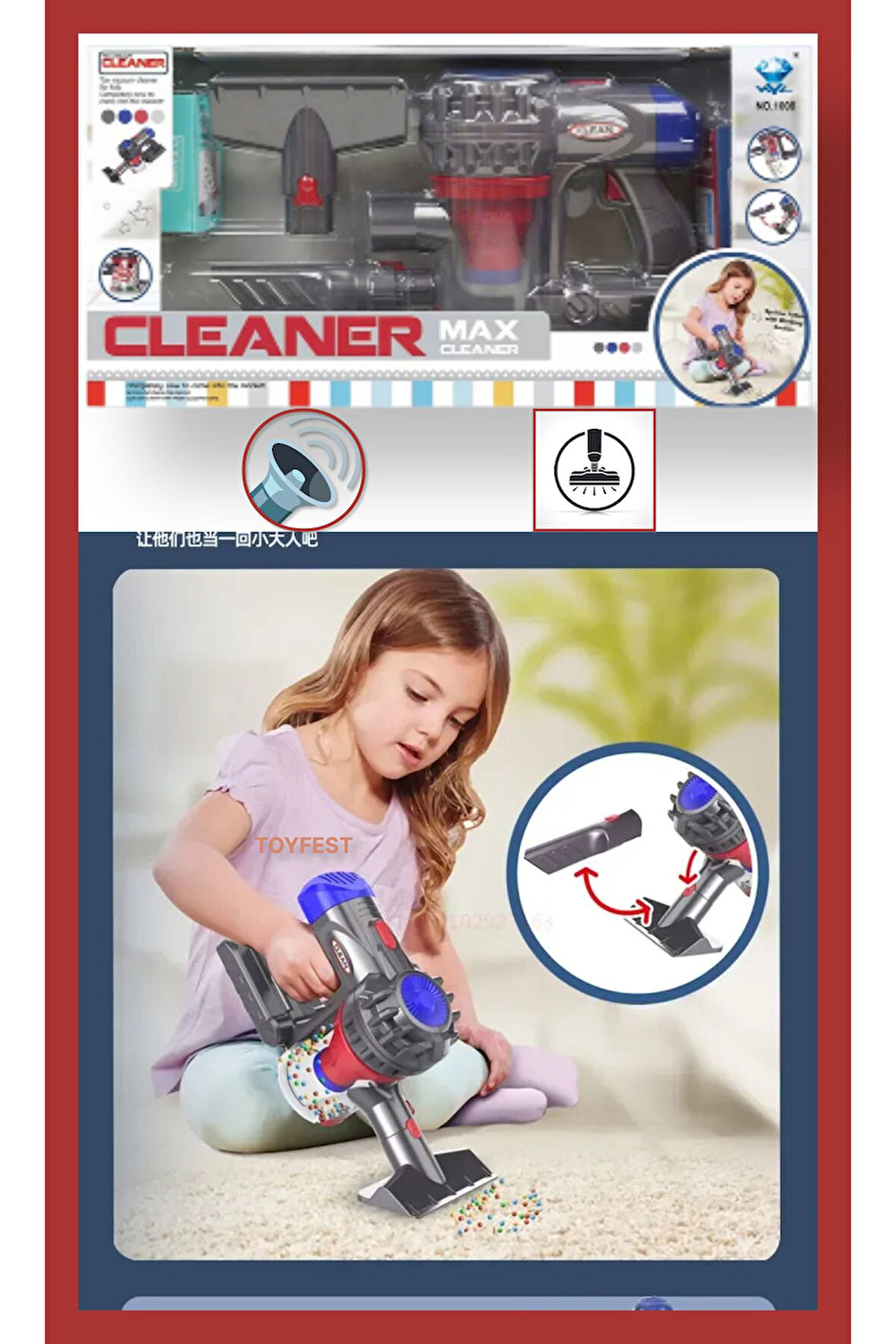 Çocuk Oyuncak Vakumlu Kısa Dikey Delüks Elektrik Süpürgesi 3 ü 1 Arada