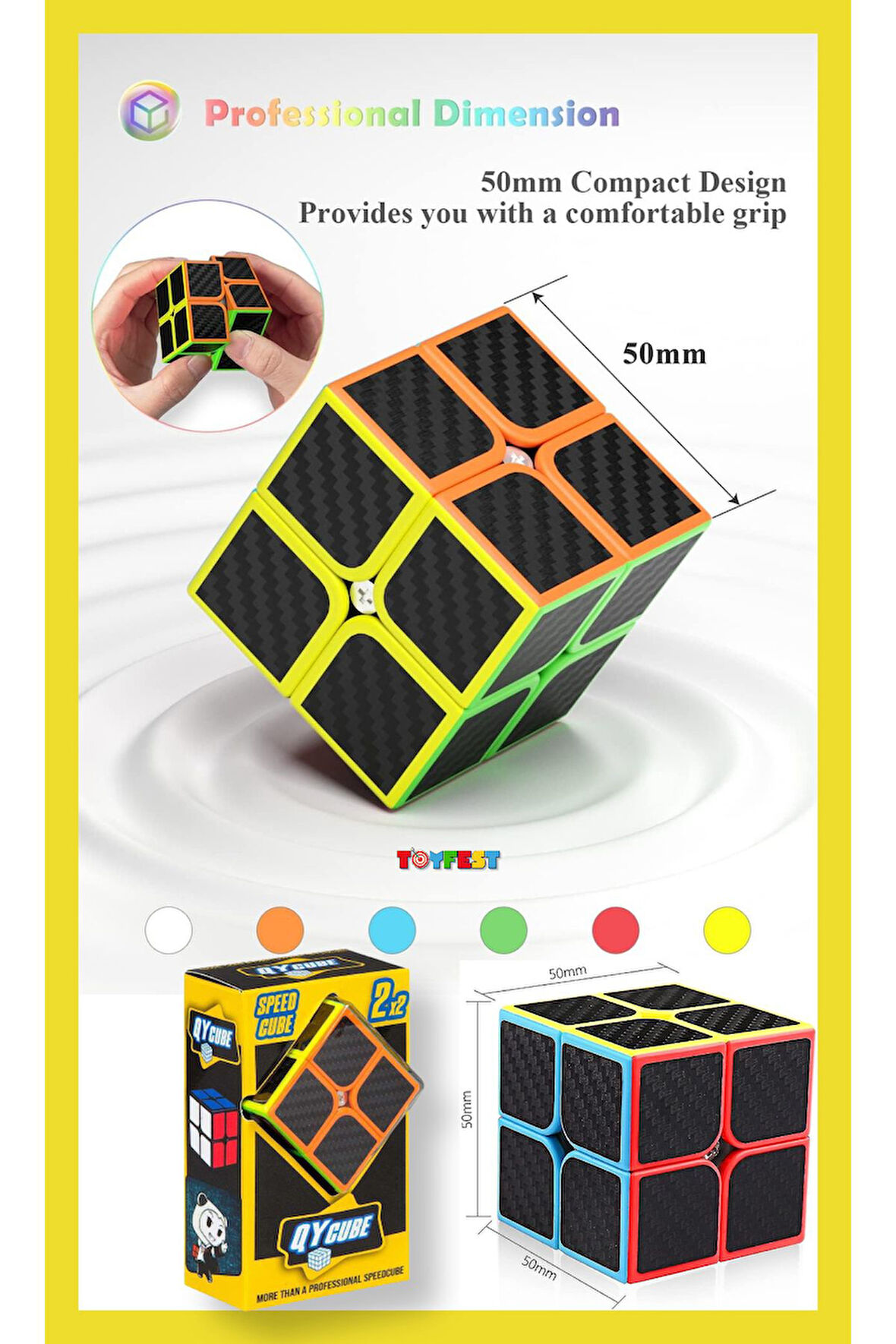2X2 Fiber Karbon QY Speed Zeka Küpü Akıl Küpü Rübik Küp