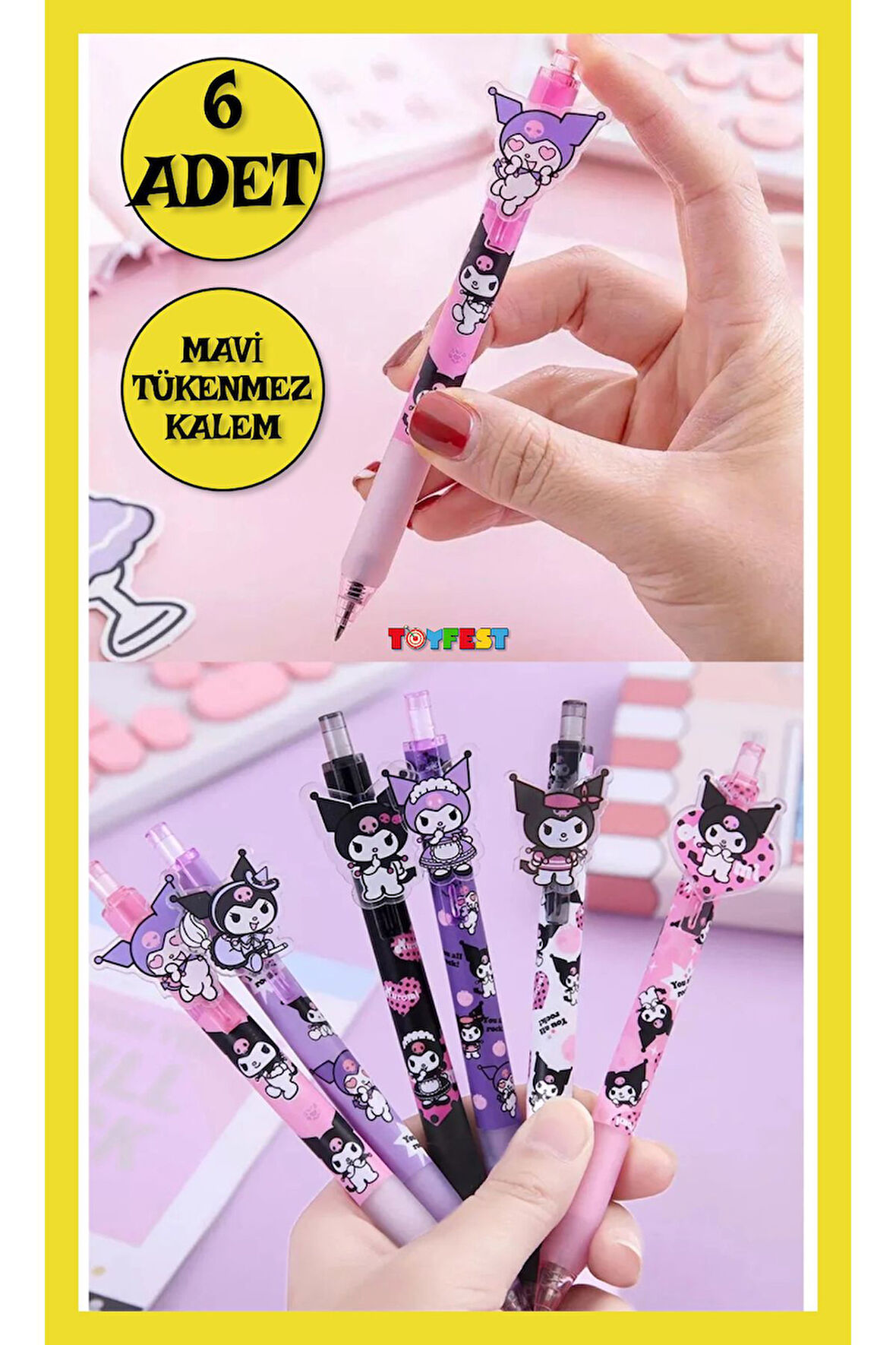 Sanrio Kuromi Figürlü Mavi Tükenmez Kalem - 6 lı Set - 6 ADET