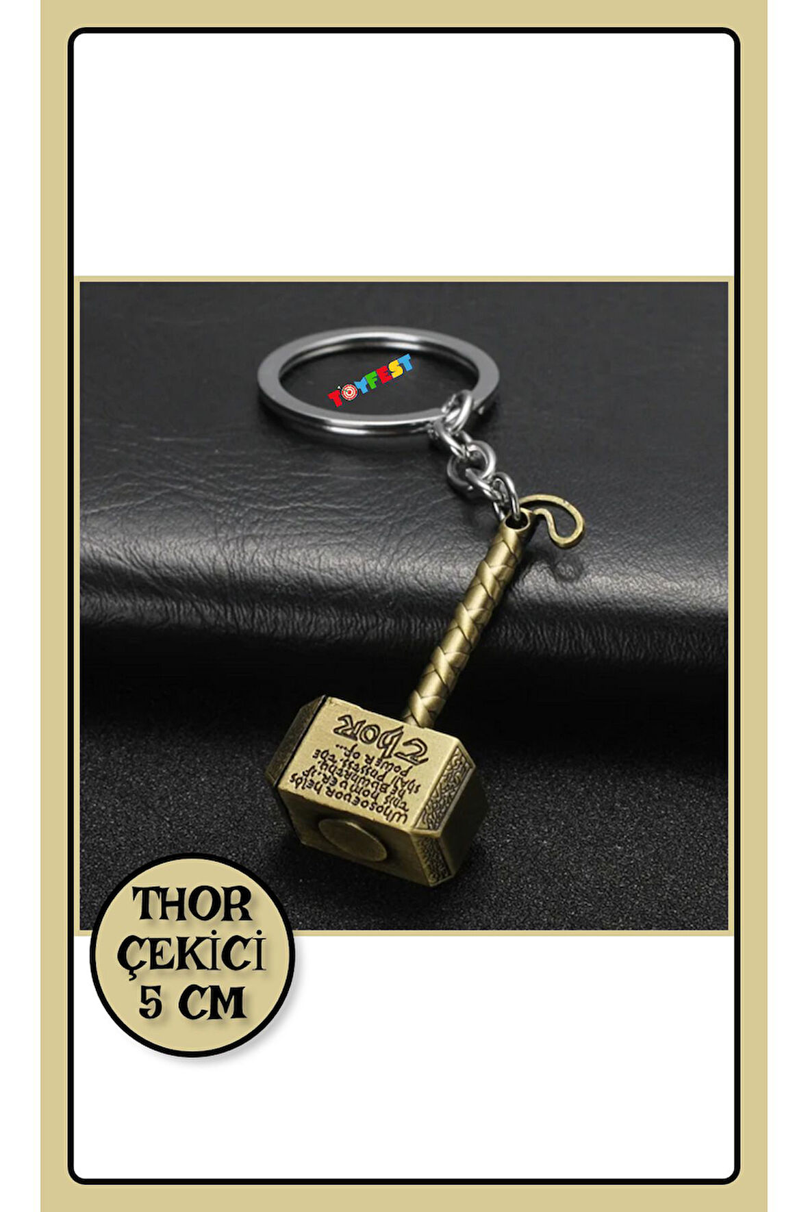 Marvel Avengers Thor'un Çekici - Metal Thor Çekiç Figürlü Anahtarlık - Altın Renkli