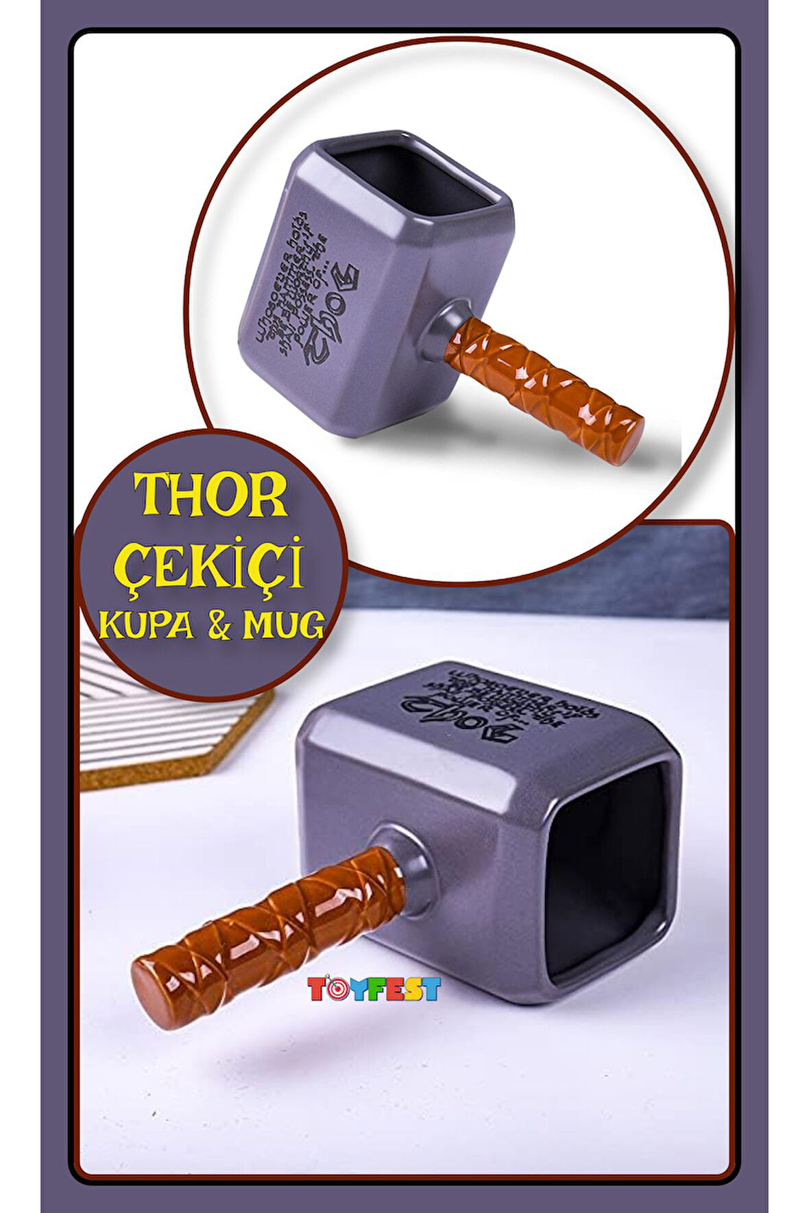 Thor Çekiç Figürlü 3 Boyutlu Thor un Çekici Porselen Kupa Mug Bardak Kalemlik Masa Üstü Kalem Kutusu