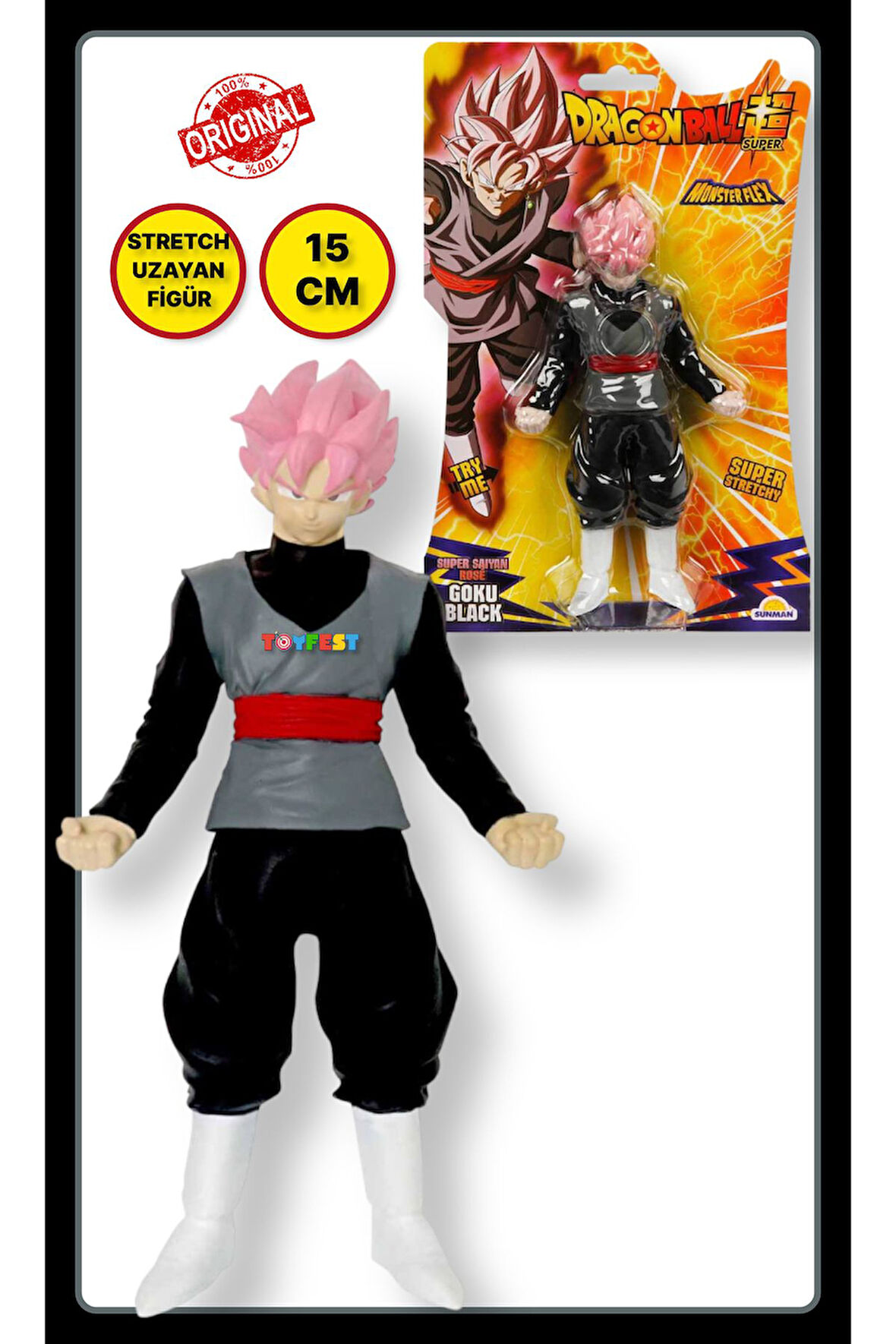 Monster Flex Dragon Ball Stretch Yumuşak Uzayan Elastik Figür 15 cm - Super Saiyan Rose Goku Black