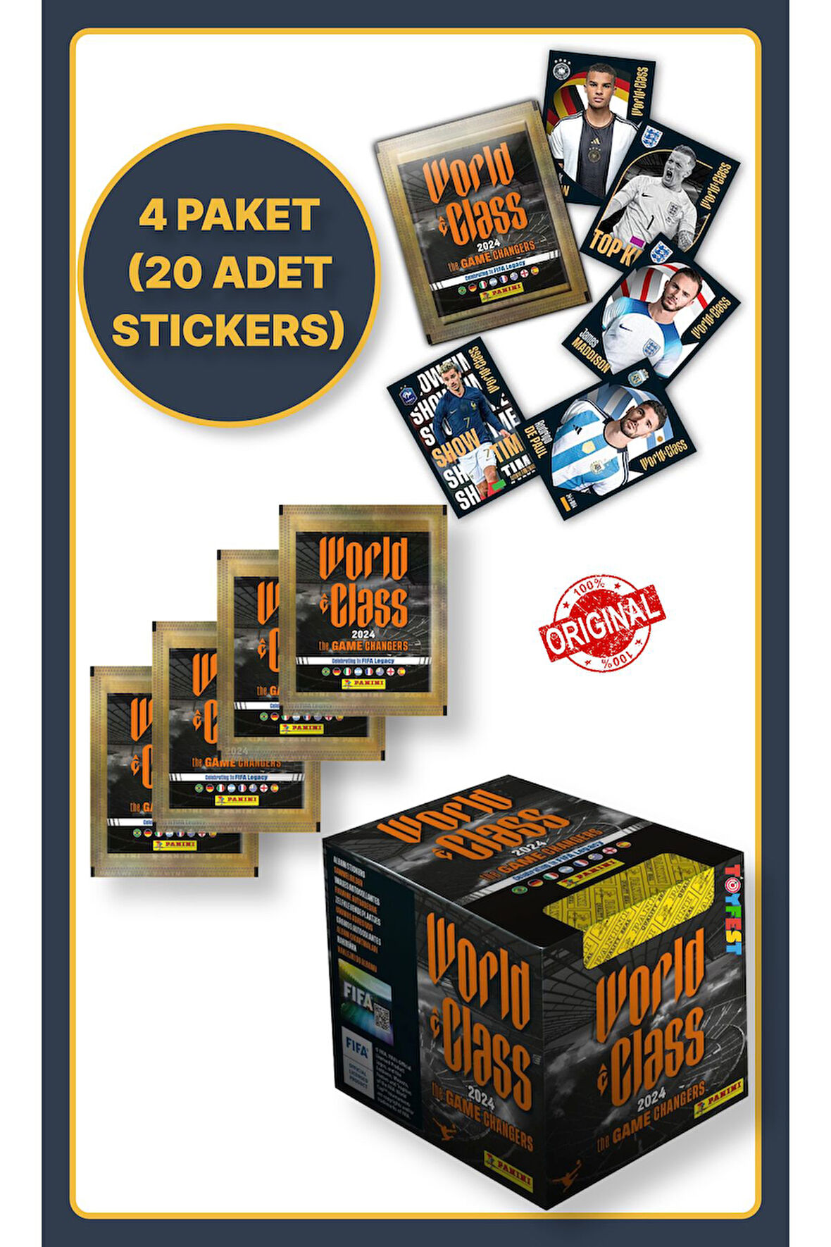 Panini Fifa World Class Koleksiyon Futbolcu 2024 Sticker Çıkartmaları + 4 Paket (20 Adet Sticker)